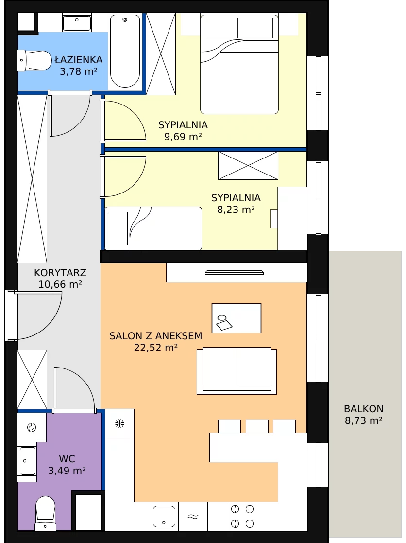 Zalety mieszkania 58.37 m², 54