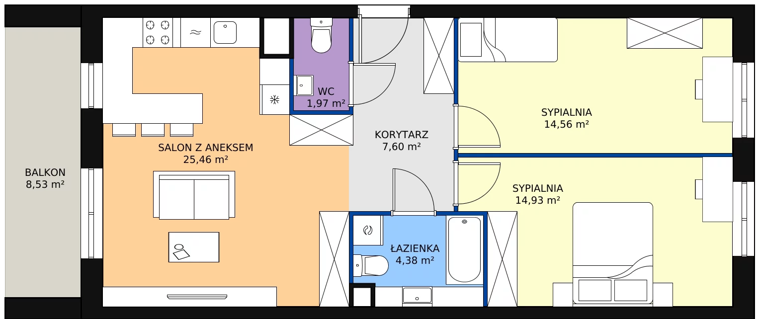 Zalety mieszkania 68.9 m², 56