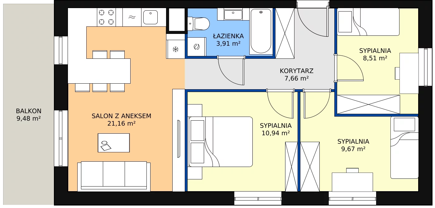 Zalety mieszkania 61.85 m², 71