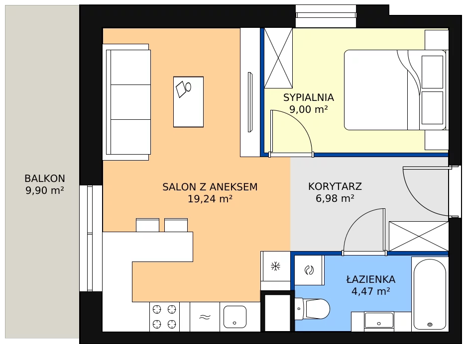 Zalety mieszkania 39.69 m², 72