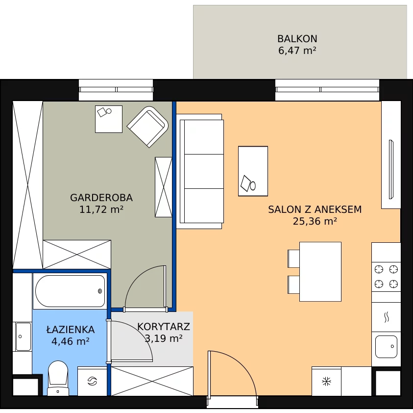 Zalety mieszkania 44.73 m², 73