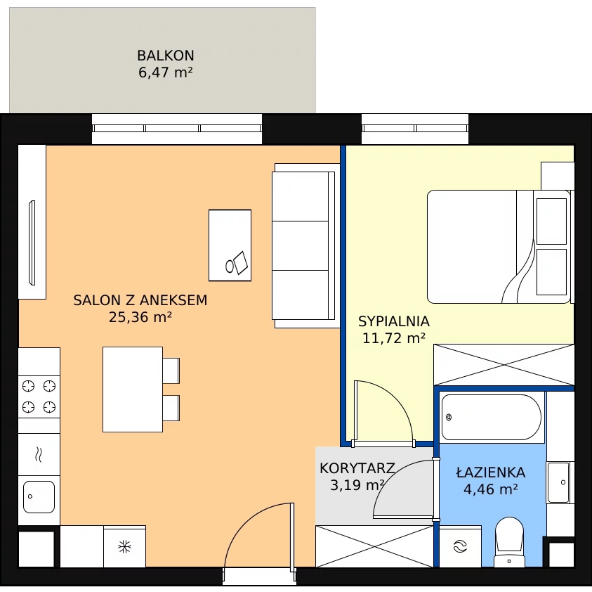 Zalety mieszkania 44.73 m², 85