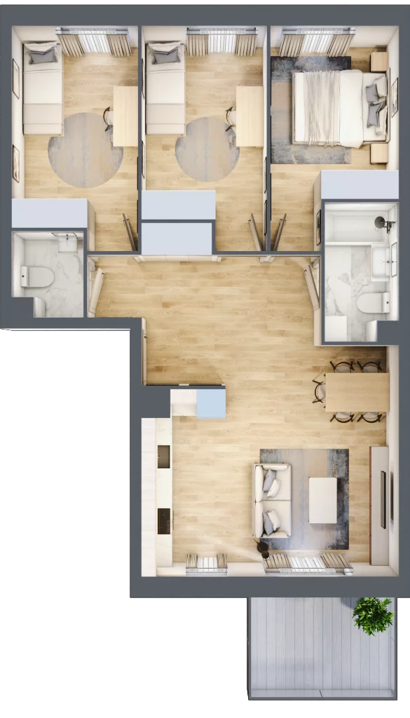4 pokoje, mieszkanie 73,62 m², piętro 1, oferta nr B3/10, Huzar B3, Białystok, Bacieczki, ul. Hugona Kołłątaja / kpt. Kazimierza Kamieńskiego