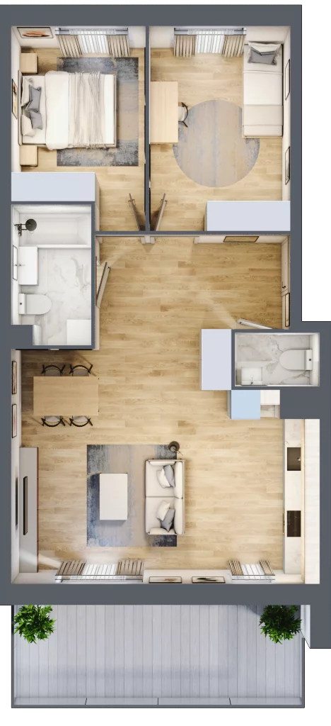3 pokoje, mieszkanie 65,37 m², piętro 3, oferta nr B3/35, Huzar B3, Białystok, Bacieczki, ul. Hugona Kołłątaja / kpt. Kazimierza Kamieńskiego