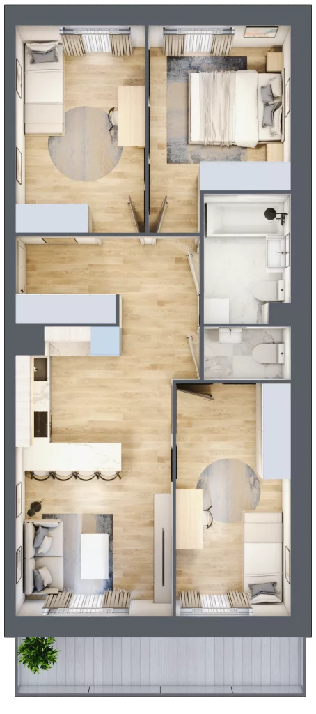 4 pokoje, mieszkanie 67,17 m², piętro 1, oferta nr B3/59, Huzar B3, Białystok, Bacieczki, ul. Hugona Kołłątaja / kpt. Kazimierza Kamieńskiego
