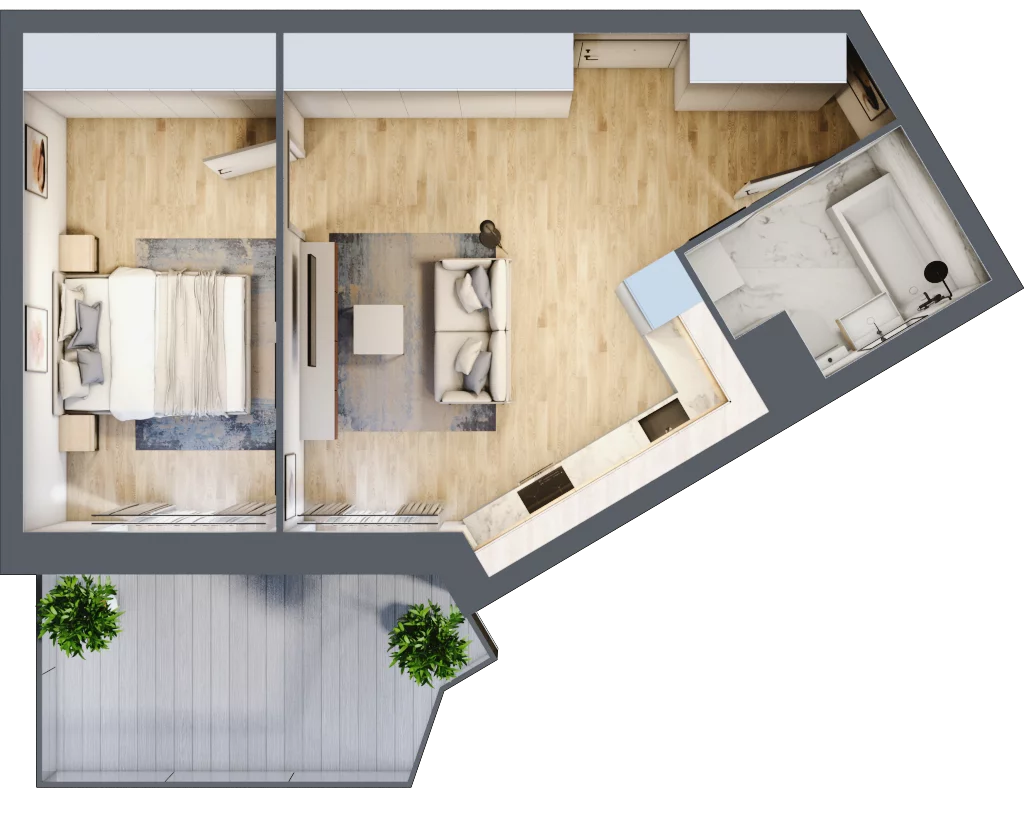 2 pokoje, mieszkanie 41,96 m², piętro 2, oferta nr B3/67, Huzar B3, Białystok, Bacieczki, ul. Hugona Kołłątaja / kpt. Kazimierza Kamieńskiego