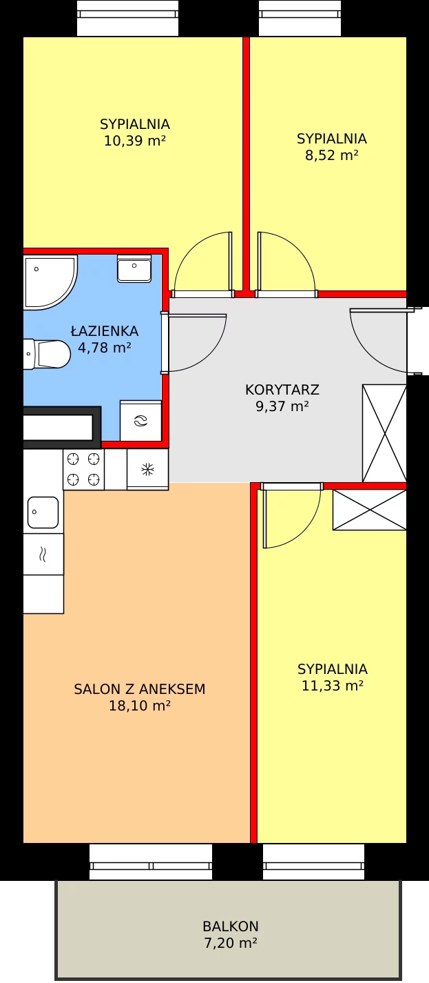 4 pokoje, mieszkanie 62,49 m², piętro 3, oferta nr B4-12, Osiedle Dolina Cisów B4 i B5, Wasilków, ul. Nadawki