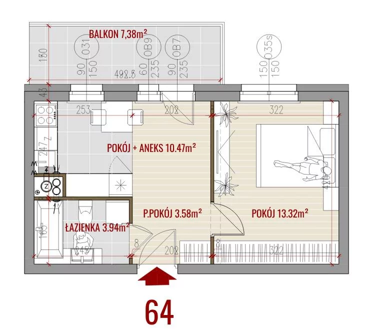 2 pokoje, mieszkanie 31,31 m², piętro 2, oferta nr B3/64, Huzar B3, Białystok, Bacieczki, ul. Hugona Kołłątaja / kpt. Kazimierza Kamieńskiego