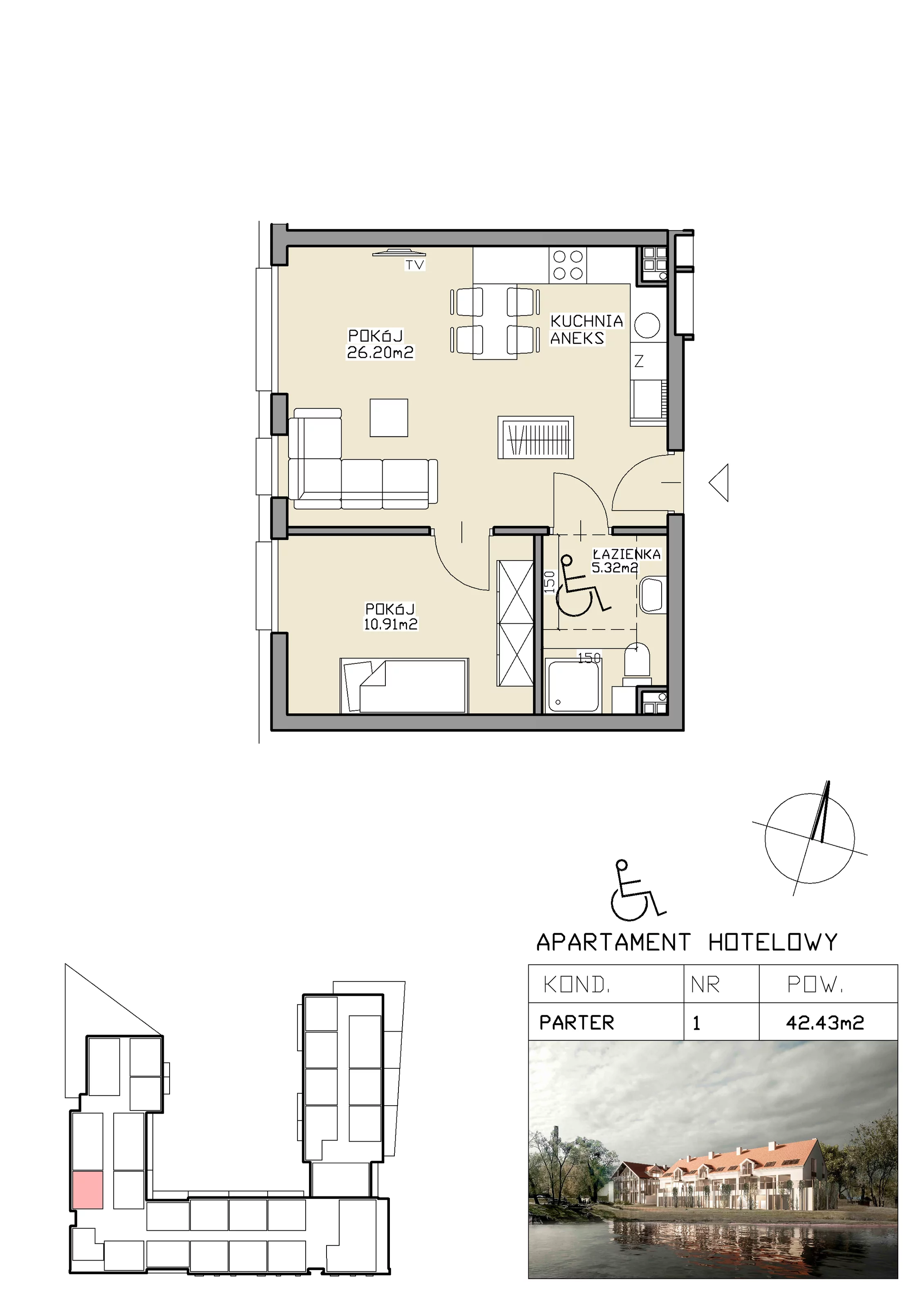 2 pokoje, apartament inwestycyjny 42,43 m², parter, oferta nr 1, Apartamenty Zdrój, Supraśl, ul. Stanisława Konarskiego