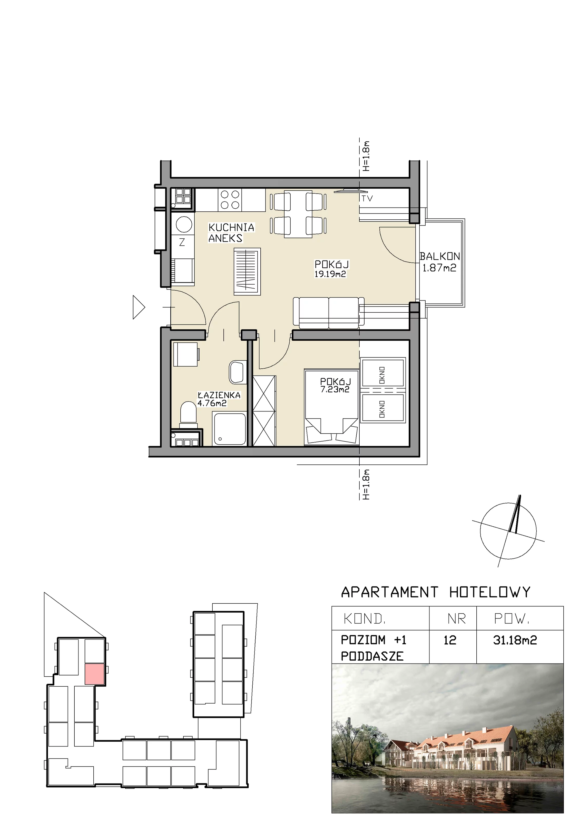 2 pokoje, apartament inwestycyjny 31,18 m², piętro 1, oferta nr 12, Apartamenty Zdrój, Supraśl, ul. Stanisława Konarskiego