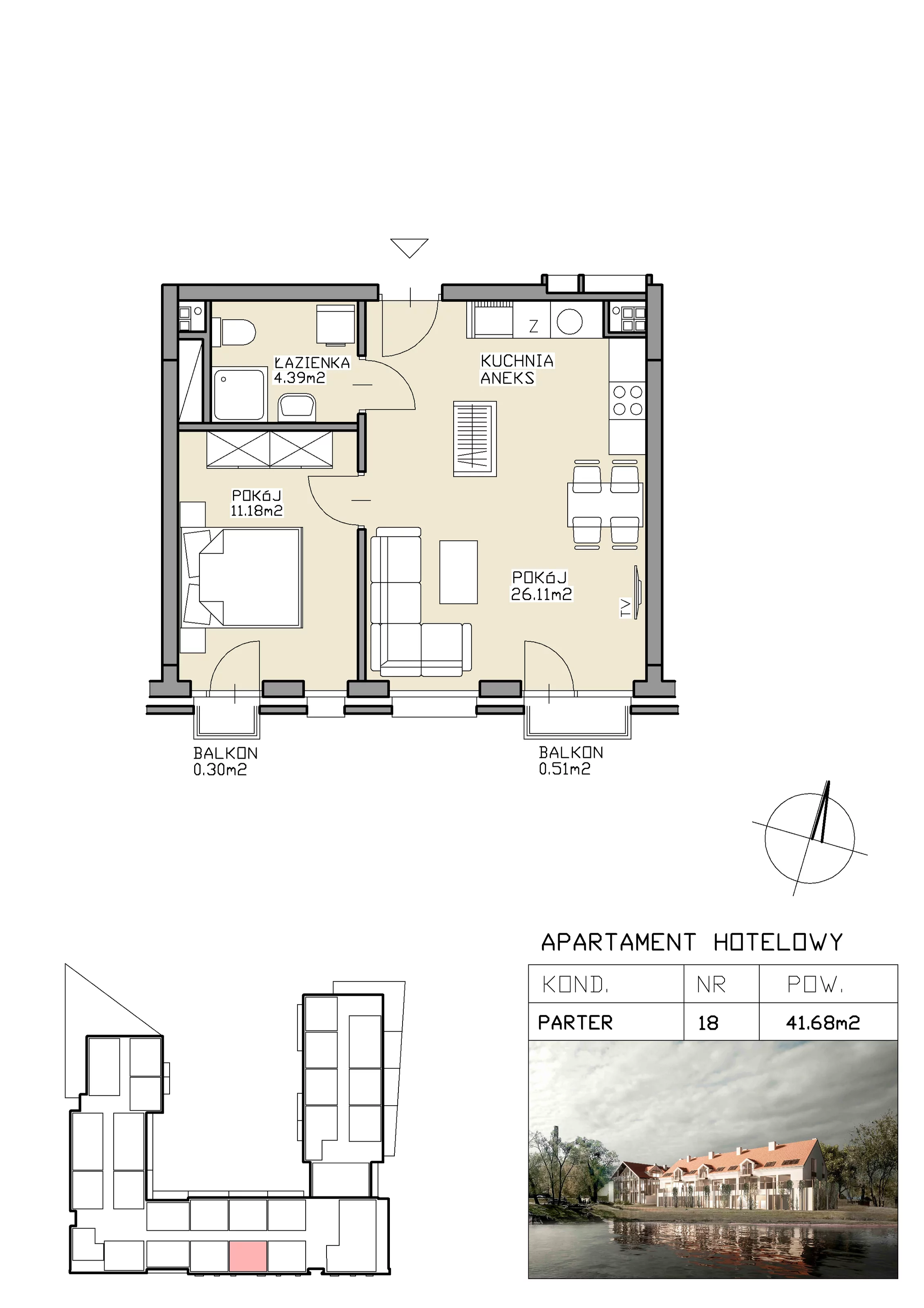 2 pokoje, apartament inwestycyjny 41,68 m², parter, oferta nr 18, Apartamenty Zdrój, Supraśl, ul. Stanisława Konarskiego