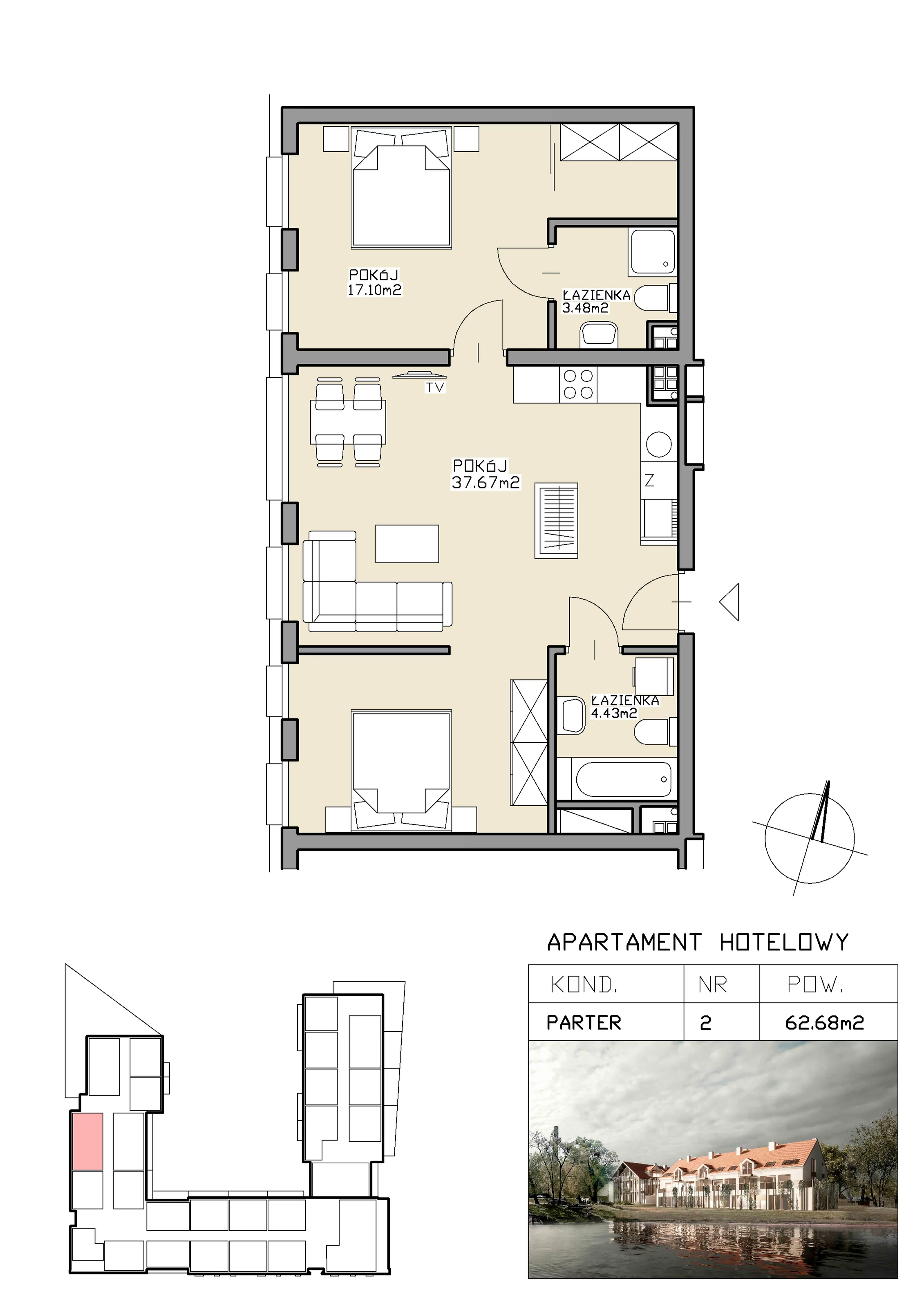 3 pokoje, apartament inwestycyjny 62,68 m², parter, oferta nr 2, Apartamenty Zdrój, Supraśl, ul. Stanisława Konarskiego