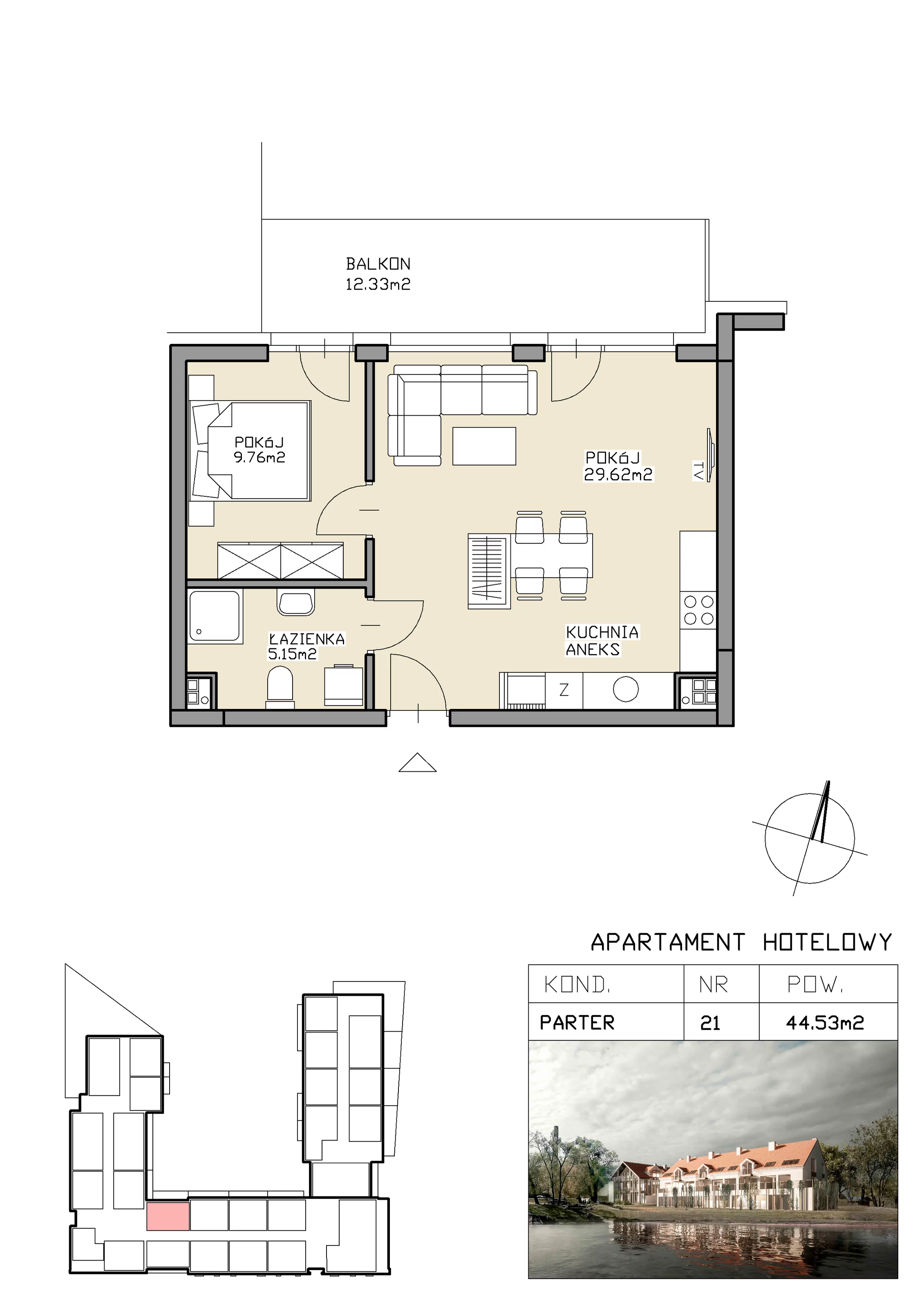 2 pokoje, apartament inwestycyjny 44,53 m², parter, oferta nr 21, Apartamenty Zdrój, Supraśl, ul. Stanisława Konarskiego