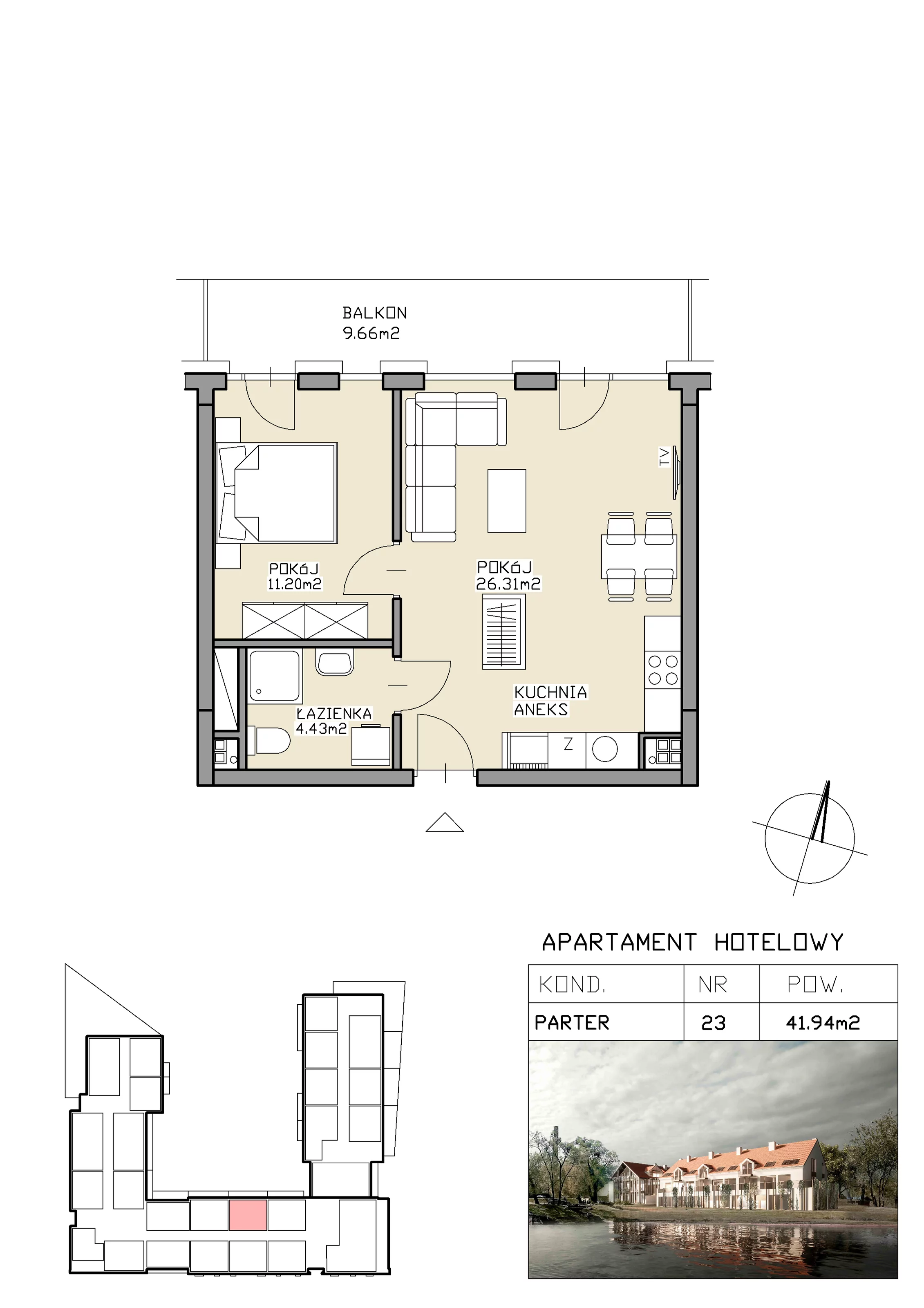 2 pokoje, apartament inwestycyjny 41,94 m², parter, oferta nr 23, Apartamenty Zdrój, Supraśl, ul. Stanisława Konarskiego