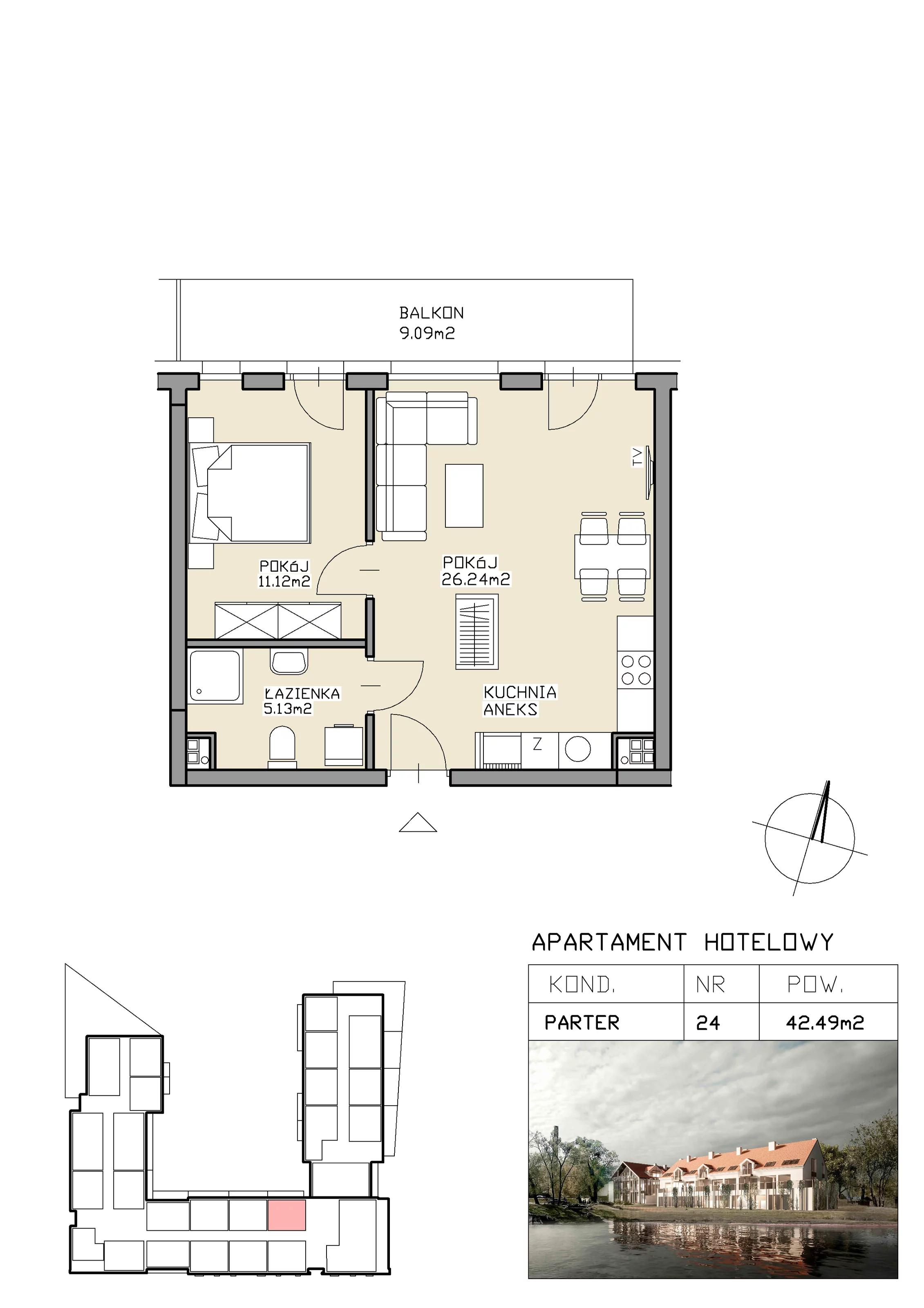 2 pokoje, apartament inwestycyjny 42,49 m², parter, oferta nr 24, Apartamenty Zdrój, Supraśl, ul. Stanisława Konarskiego
