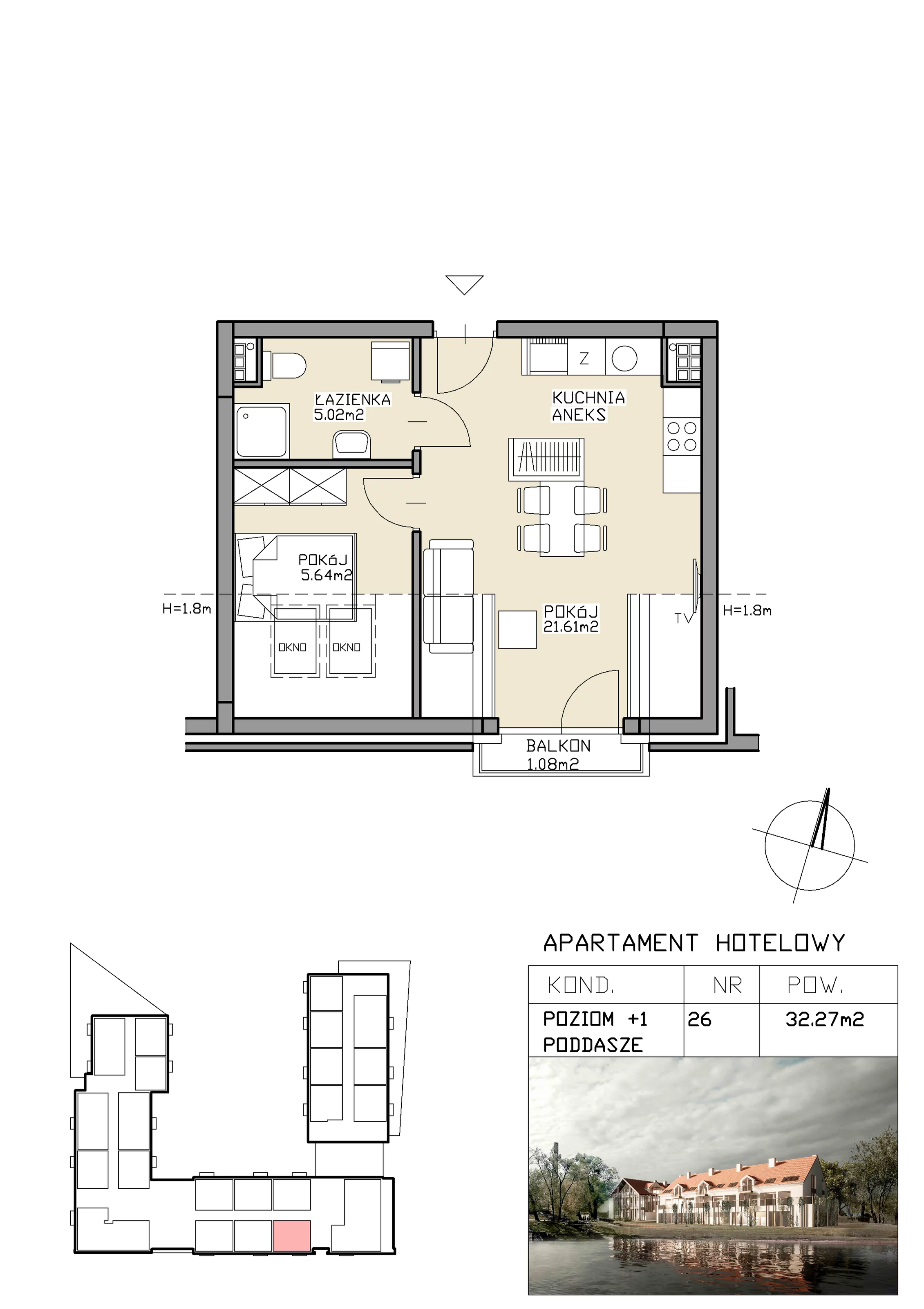 2 pokoje, apartament inwestycyjny 32,27 m², piętro 1, oferta nr 26, Apartamenty Zdrój, Supraśl, ul. Stanisława Konarskiego