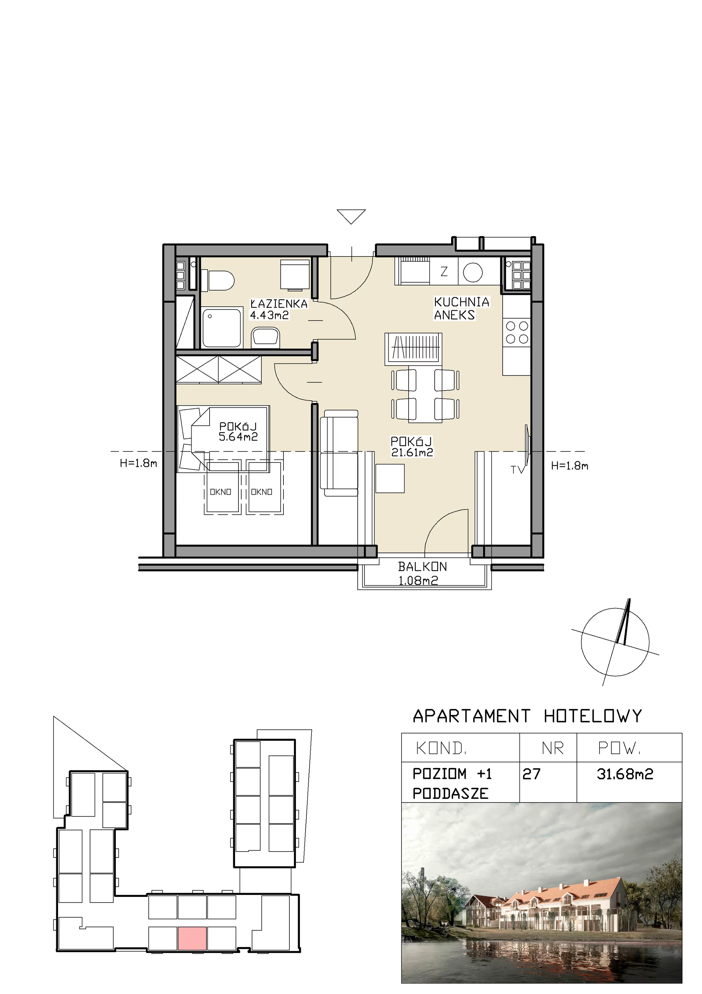 2 pokoje, apartament inwestycyjny 31,68 m², piętro 1, oferta nr 27, Apartamenty Zdrój, Supraśl, ul. Stanisława Konarskiego