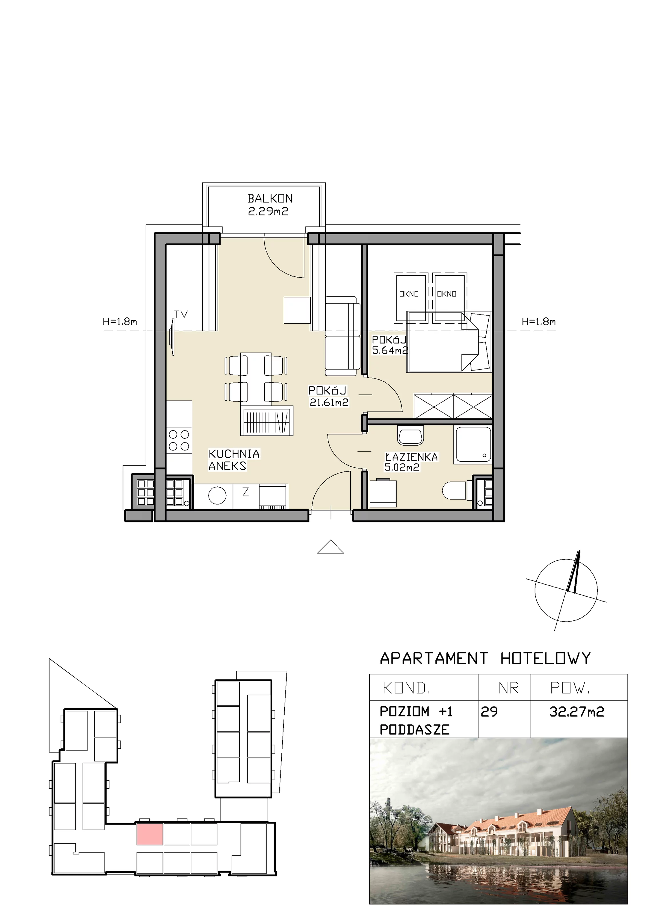 2 pokoje, apartament inwestycyjny 32,27 m², piętro 1, oferta nr 29, Apartamenty Zdrój, Supraśl, ul. Stanisława Konarskiego