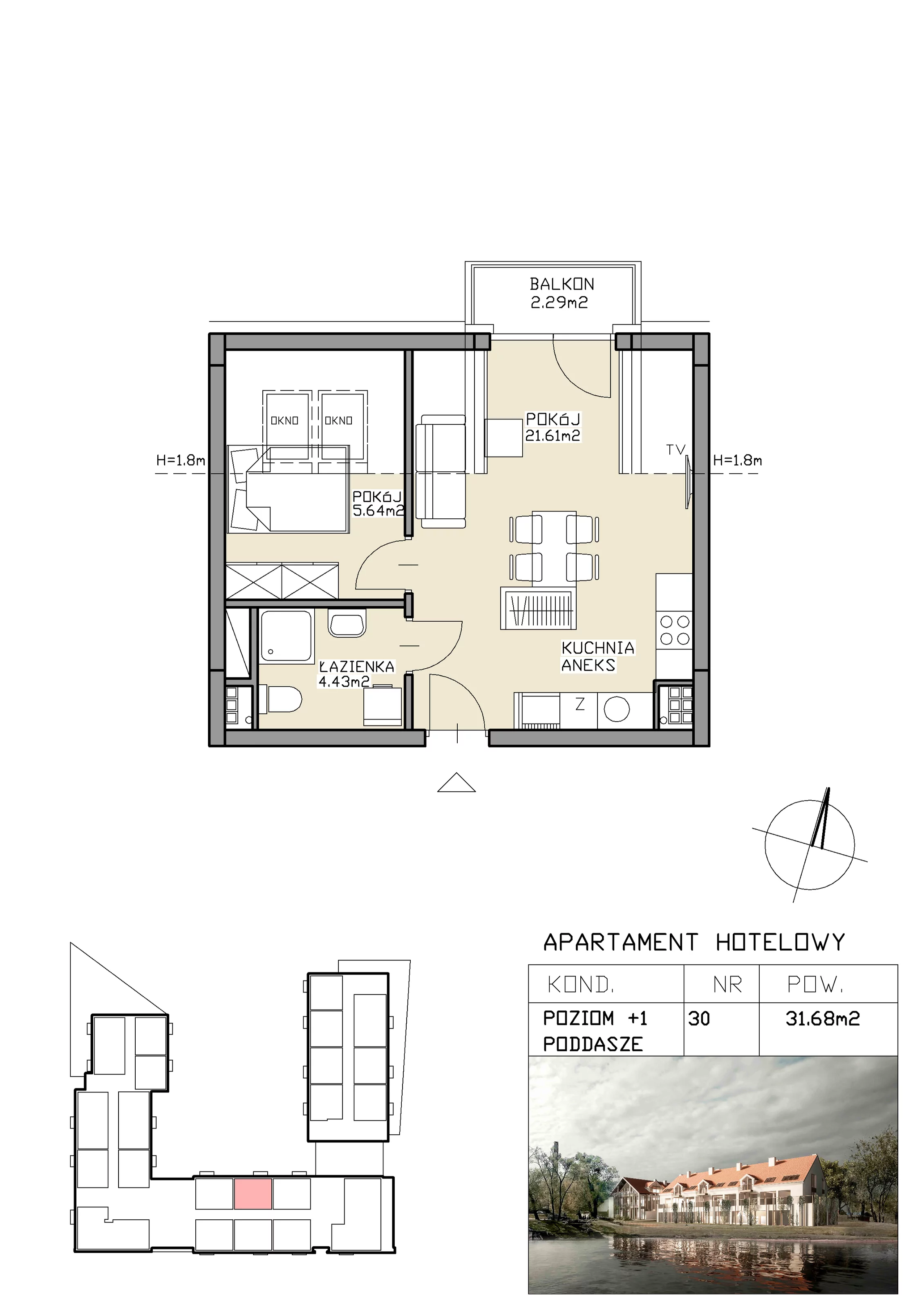 2 pokoje, apartament inwestycyjny 31,68 m², piętro 1, oferta nr 30, Apartamenty Zdrój, Supraśl, ul. Stanisława Konarskiego
