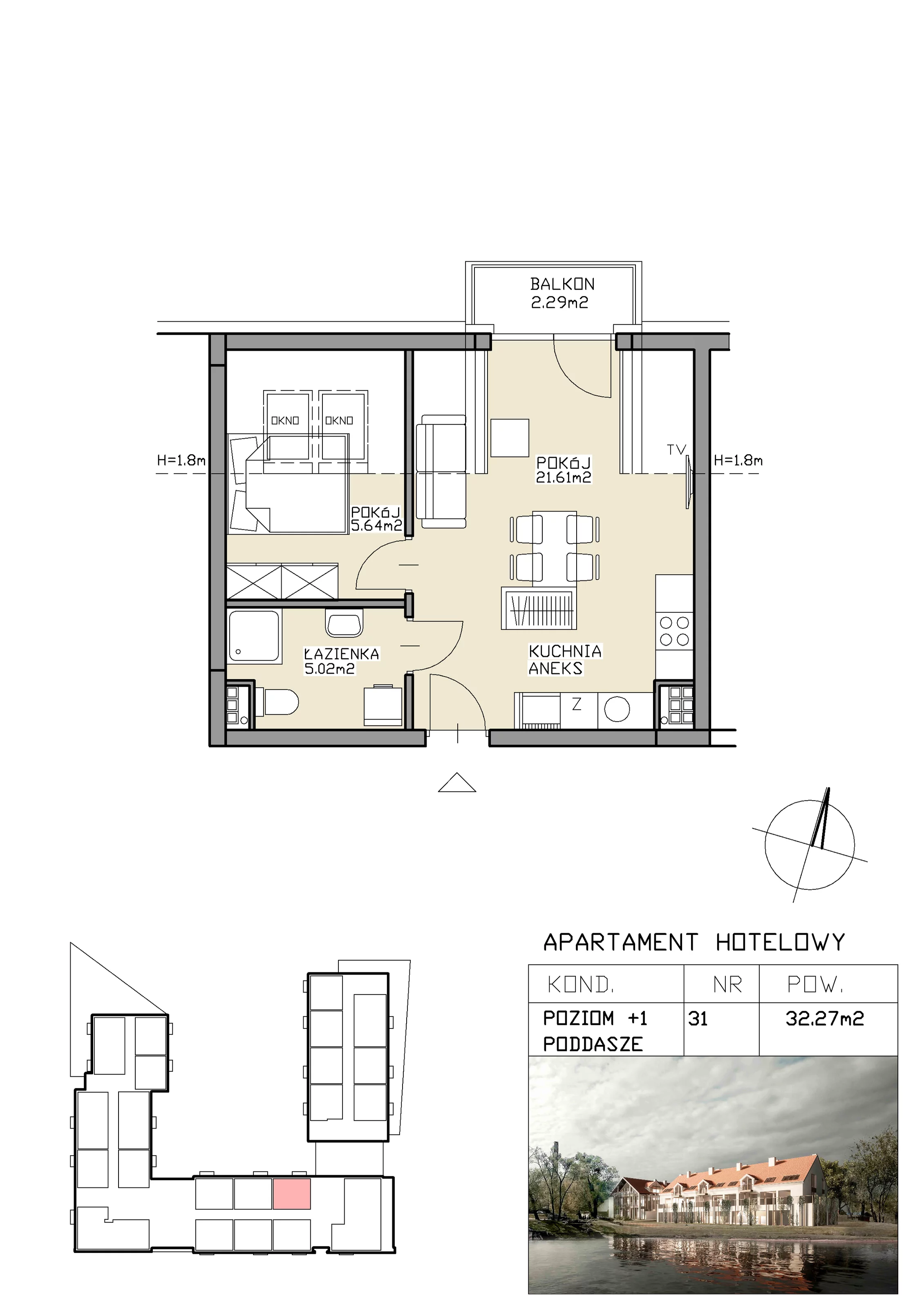 2 pokoje, apartament inwestycyjny 32,27 m², piętro 1, oferta nr 31, Apartamenty Zdrój, Supraśl, ul. Stanisława Konarskiego