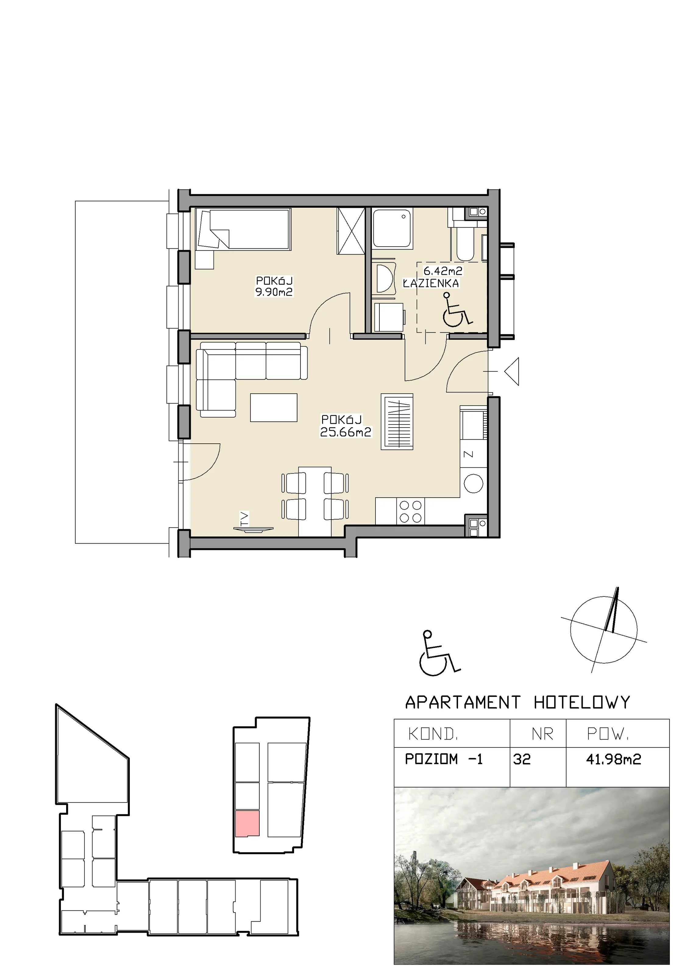 2 pokoje, apartament inwestycyjny 41,98 m², przyziemie, oferta nr 32, Apartamenty Zdrój, Supraśl, ul. Stanisława Konarskiego