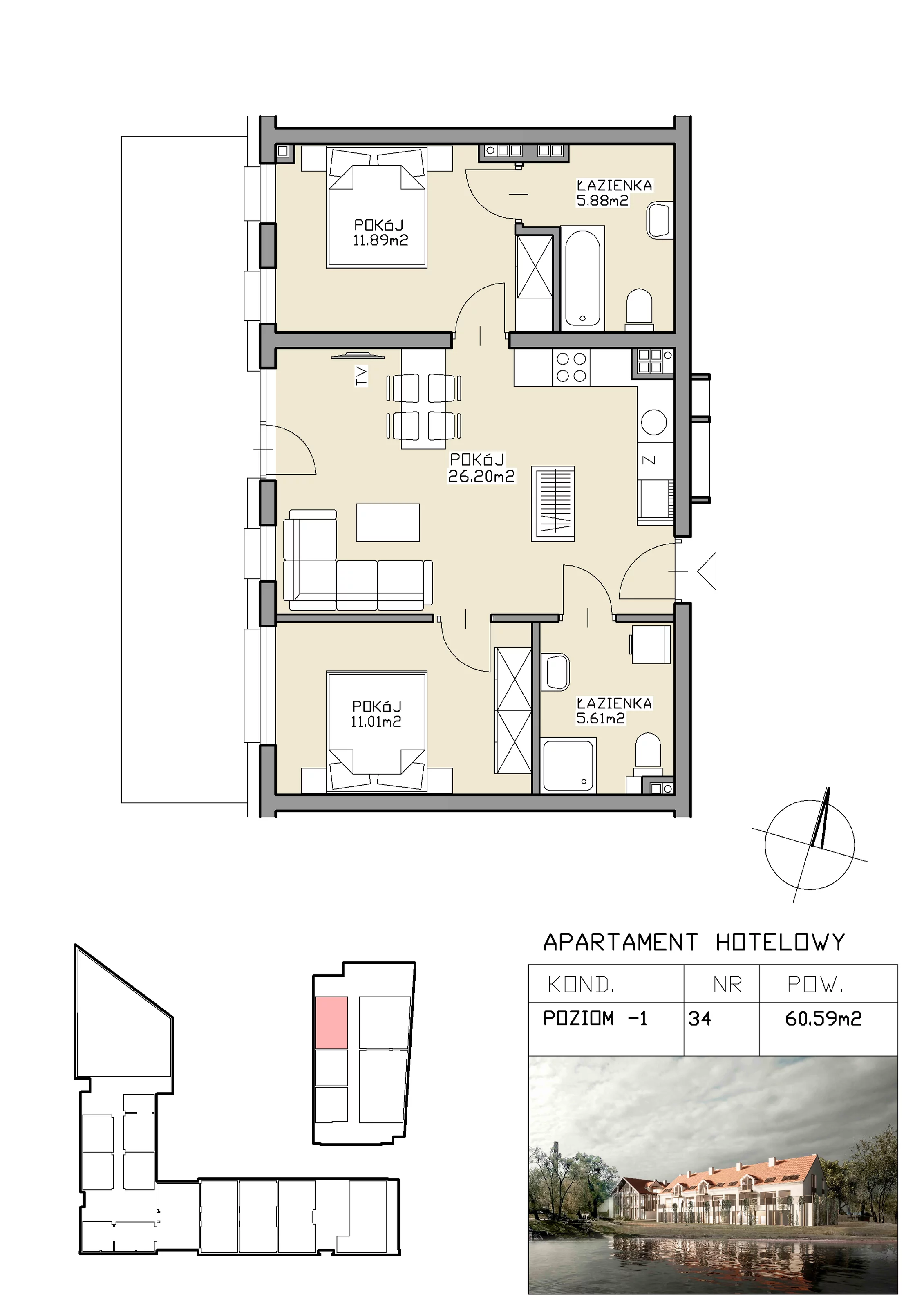 3 pokoje, apartament inwestycyjny 60,59 m², przyziemie, oferta nr 34, Apartamenty Zdrój, Supraśl, ul. Stanisława Konarskiego