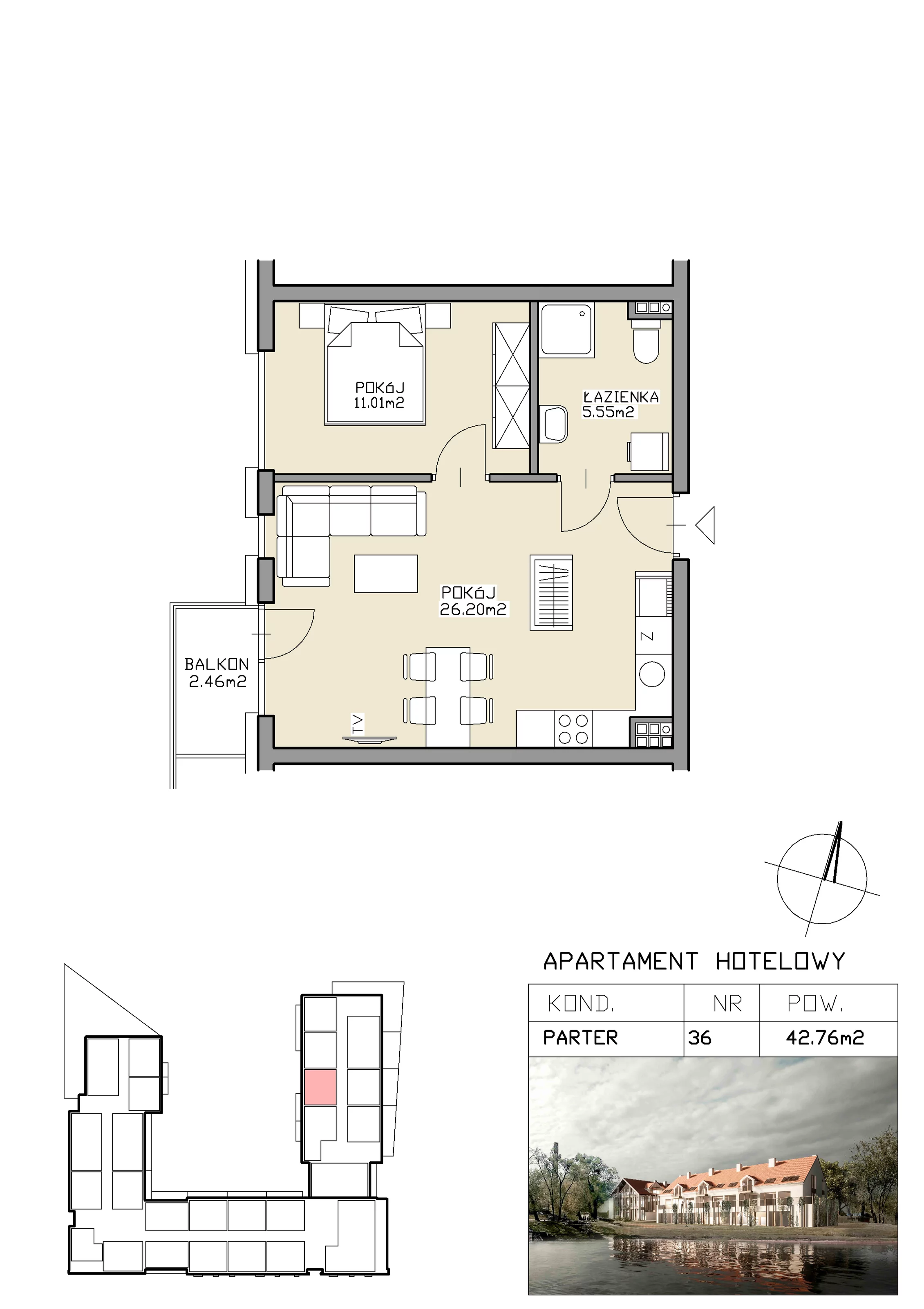 2 pokoje, apartament inwestycyjny 42,76 m², parter, oferta nr 36, Apartamenty Zdrój, Supraśl, ul. Stanisława Konarskiego