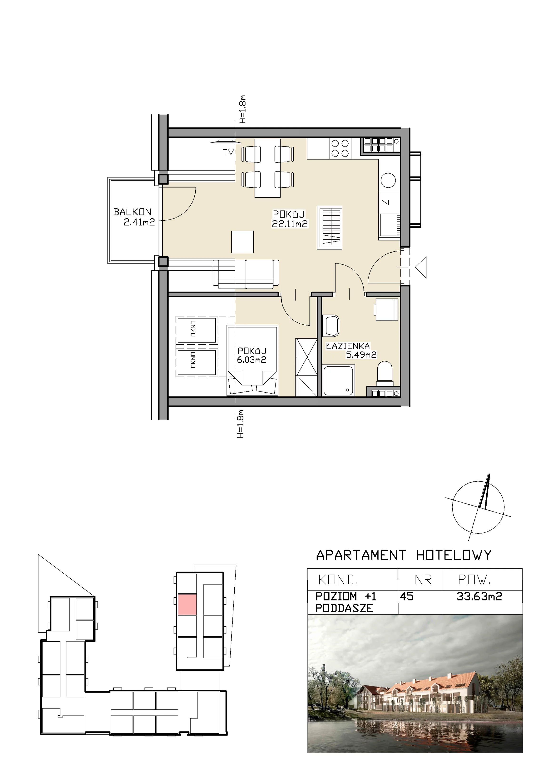 2 pokoje, apartament inwestycyjny 33,63 m², piętro 1, oferta nr 45, Apartamenty Zdrój, Supraśl, ul. Stanisława Konarskiego