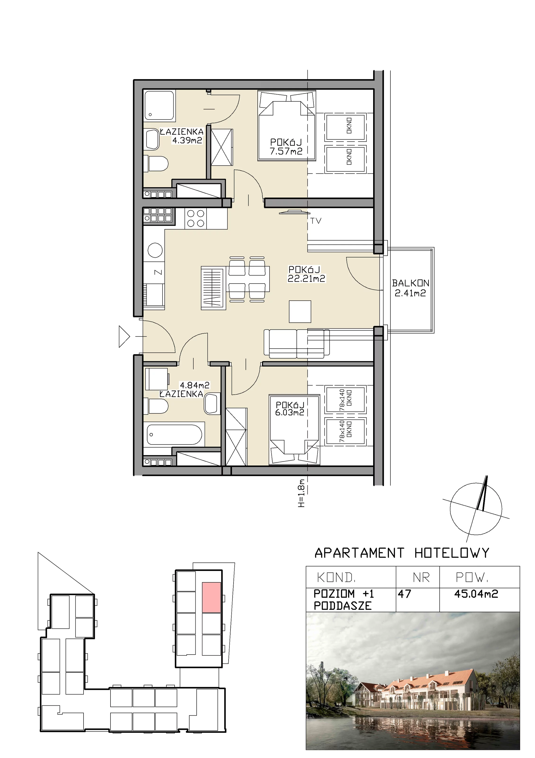 3 pokoje, apartament inwestycyjny 45,04 m², piętro 1, oferta nr 47, Apartamenty Zdrój, Supraśl, ul. Stanisława Konarskiego