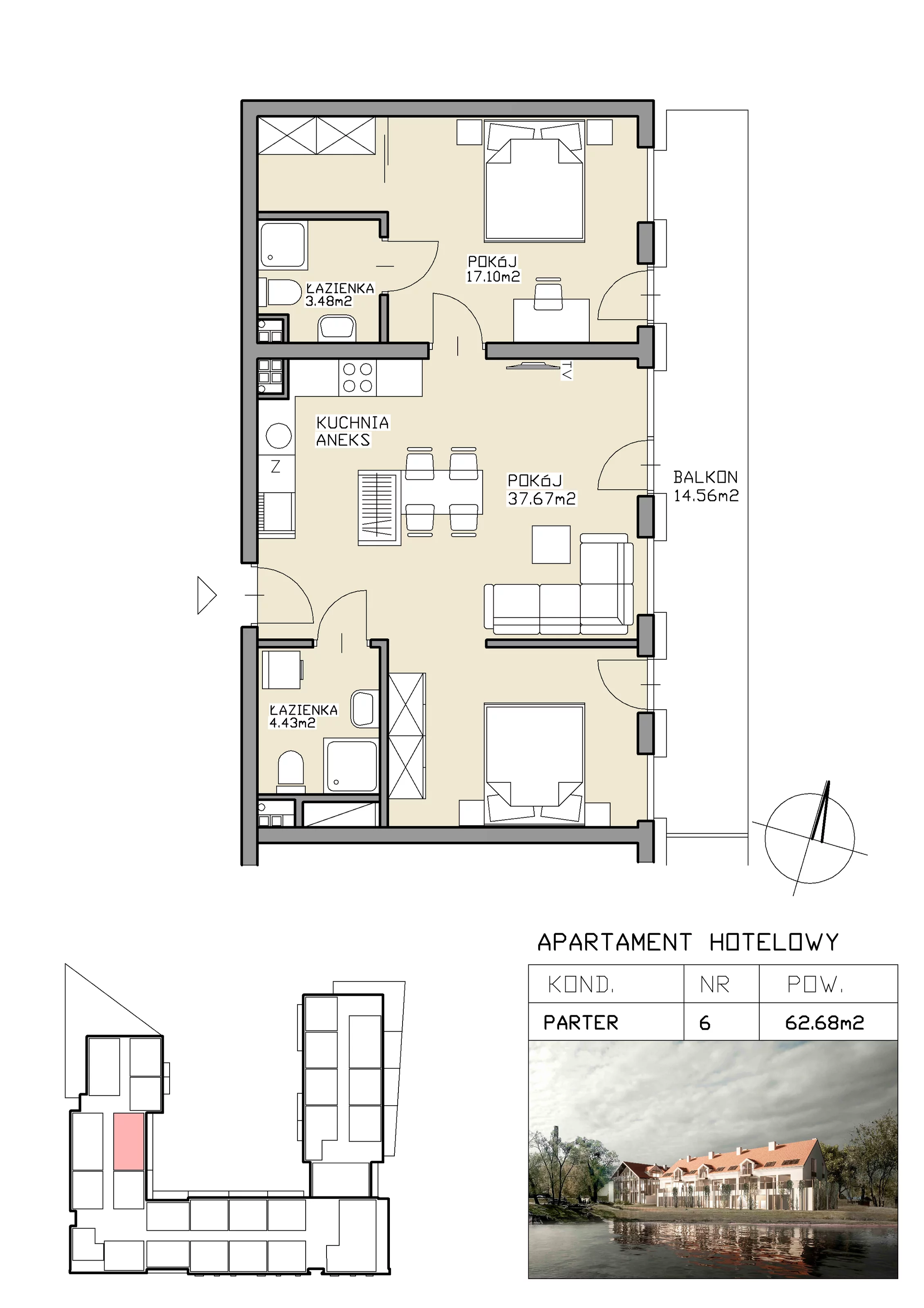 3 pokoje, apartament inwestycyjny 62,68 m², parter, oferta nr 6, Apartamenty Zdrój, Supraśl, ul. Stanisława Konarskiego