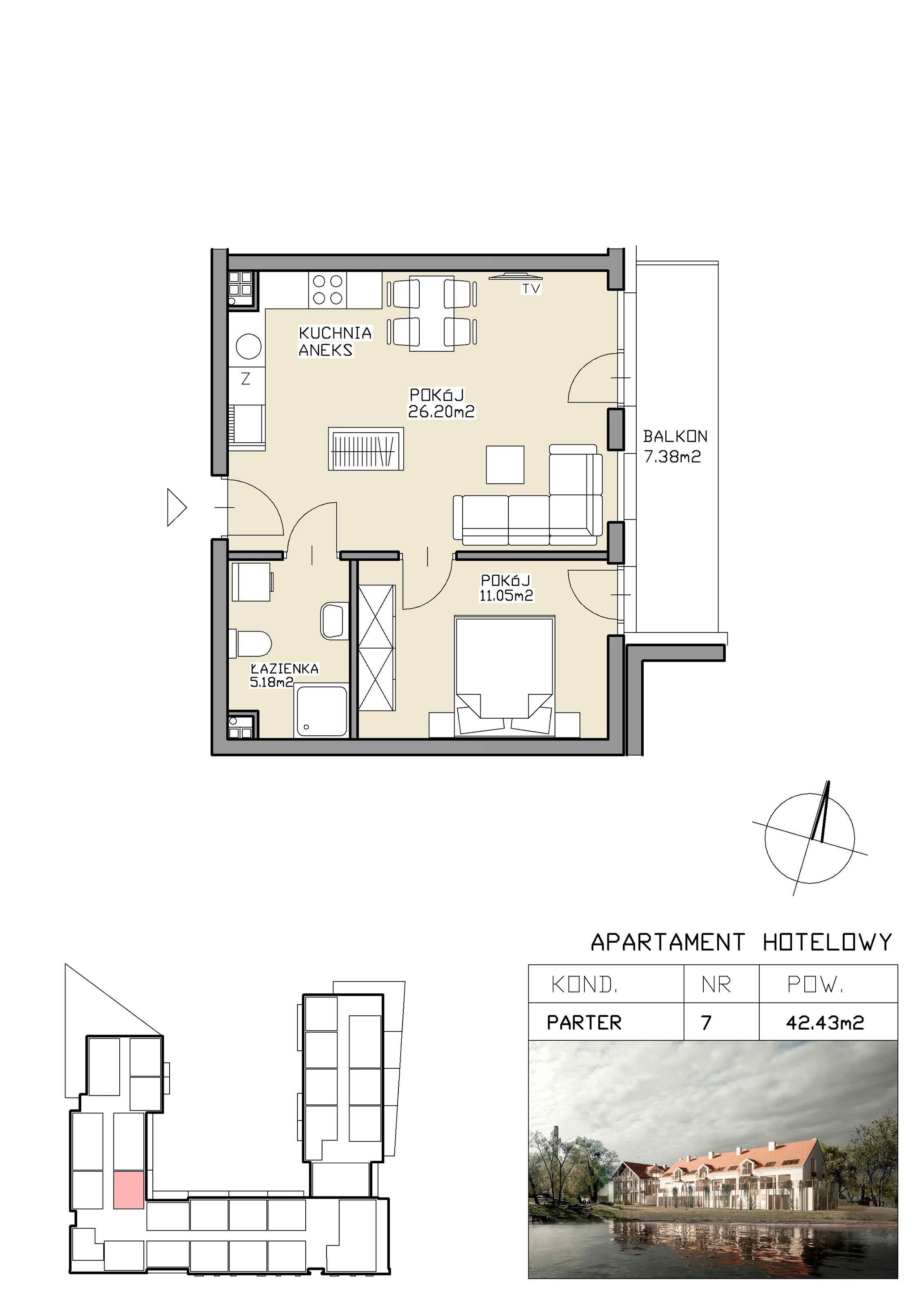2 pokoje, apartament inwestycyjny 42,43 m², parter, oferta nr 7, Apartamenty Zdrój, Supraśl, ul. Stanisława Konarskiego