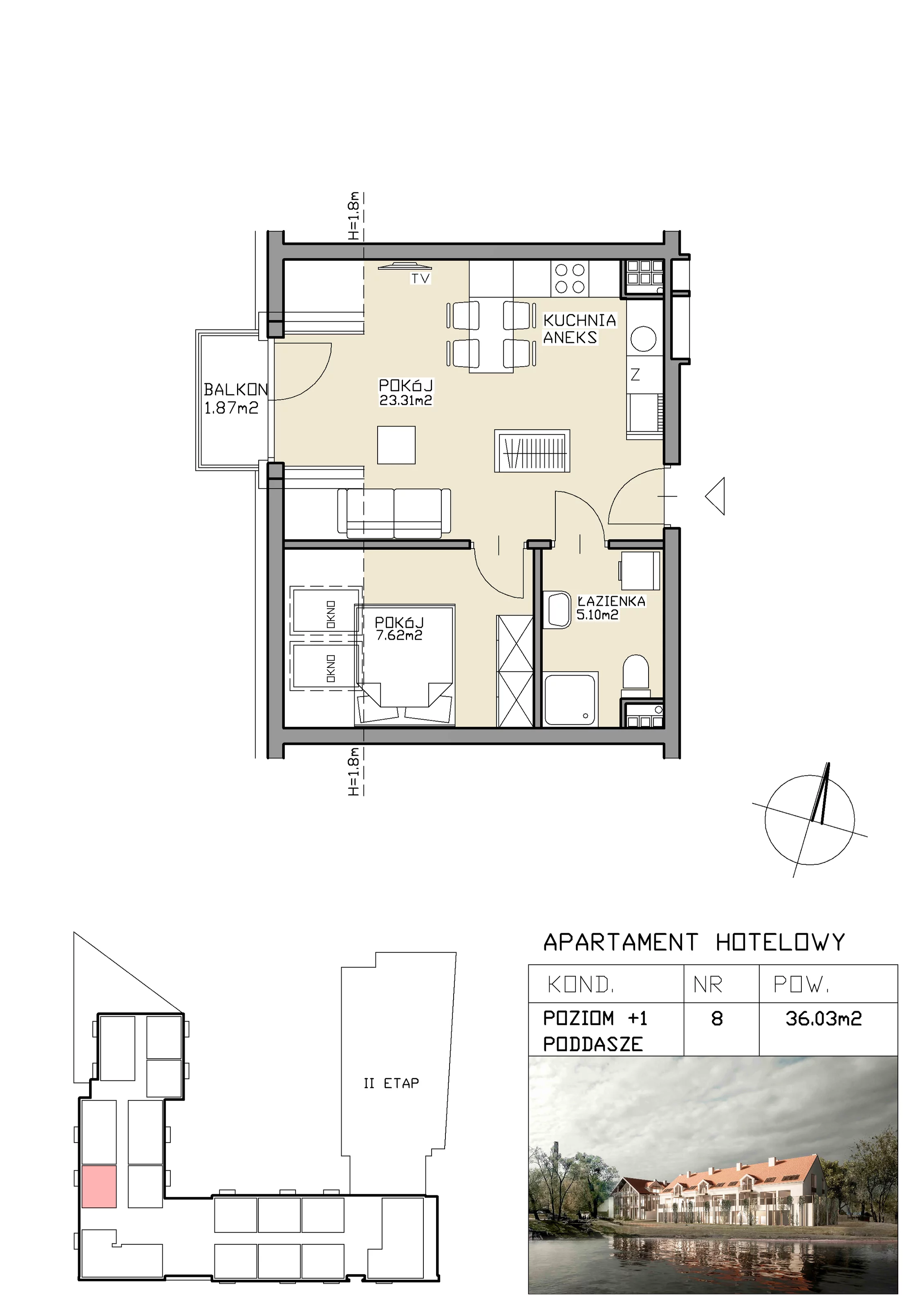 2 pokoje, apartament inwestycyjny 36,03 m², piętro 1, oferta nr 8, Apartamenty Zdrój, Supraśl, ul. Stanisława Konarskiego