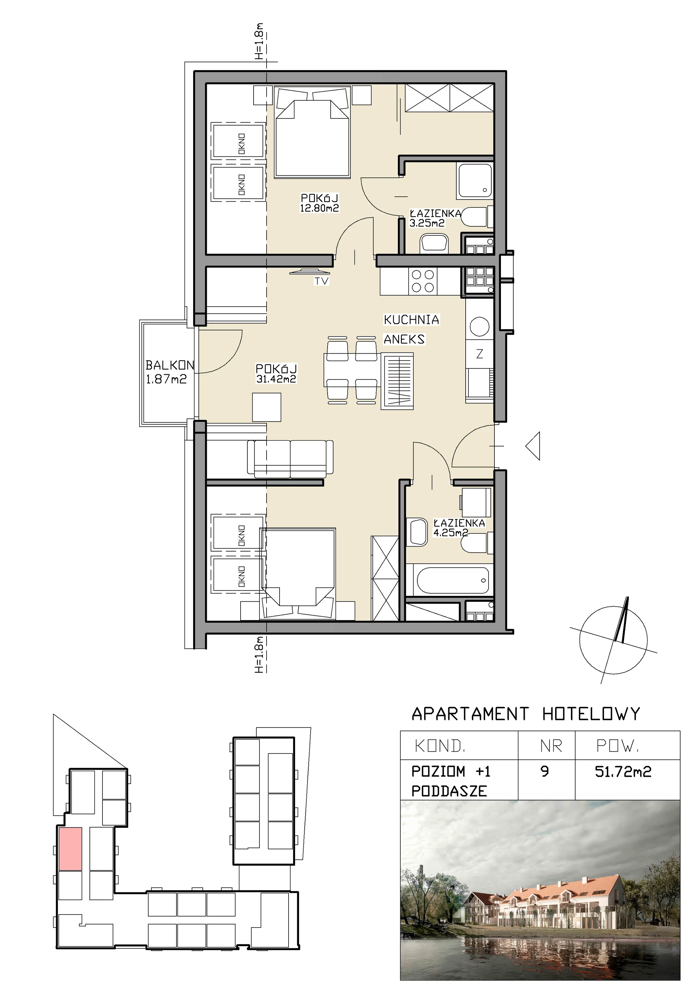 3 pokoje, apartament inwestycyjny 51,72 m², piętro 1, oferta nr 9, Apartamenty Zdrój, Supraśl, ul. Stanisława Konarskiego