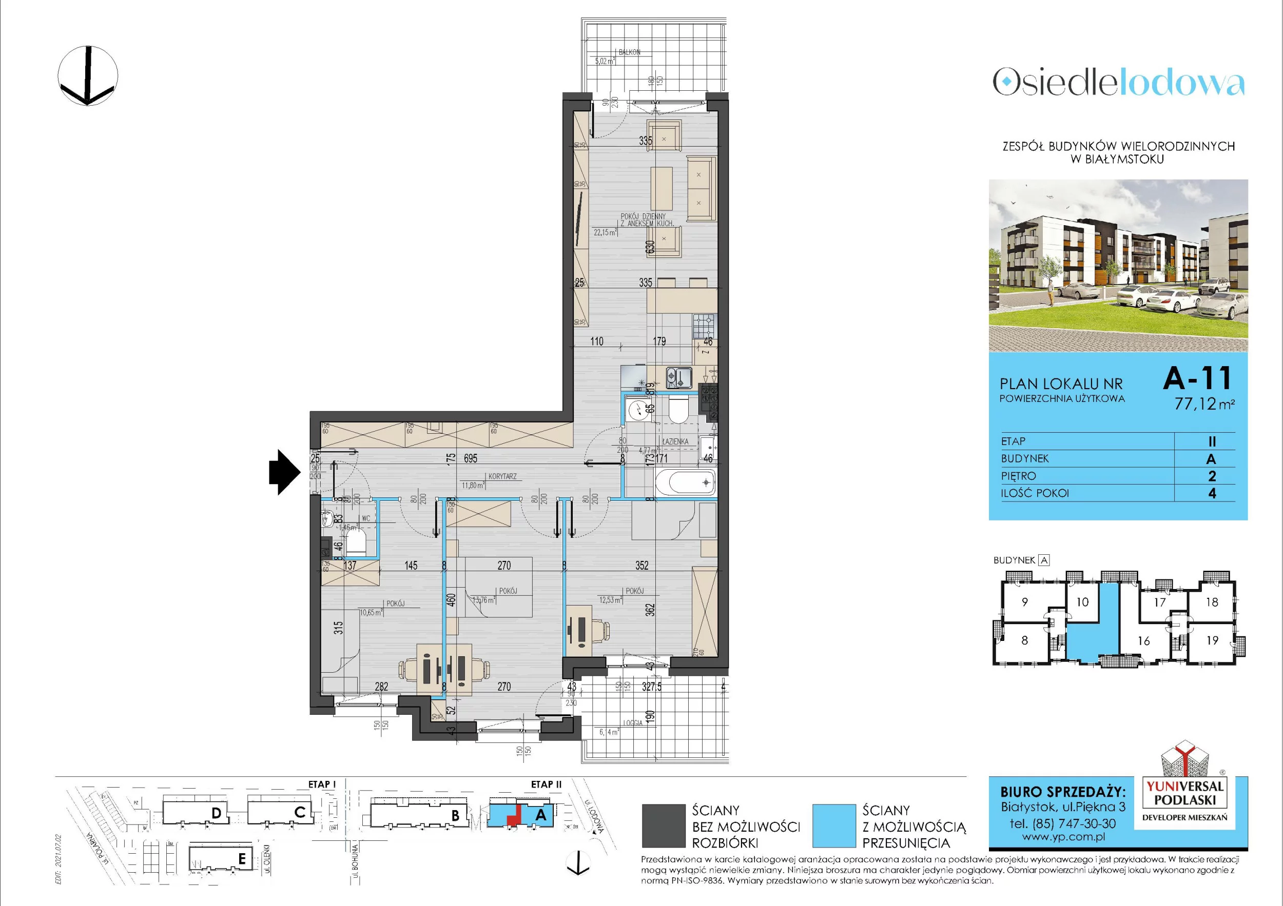 Mieszkanie 77,12 m², piętro 2, oferta nr 11/A, Osiedle Lodowa - Etap II, Białystok, Zawady, ul. Lodowa