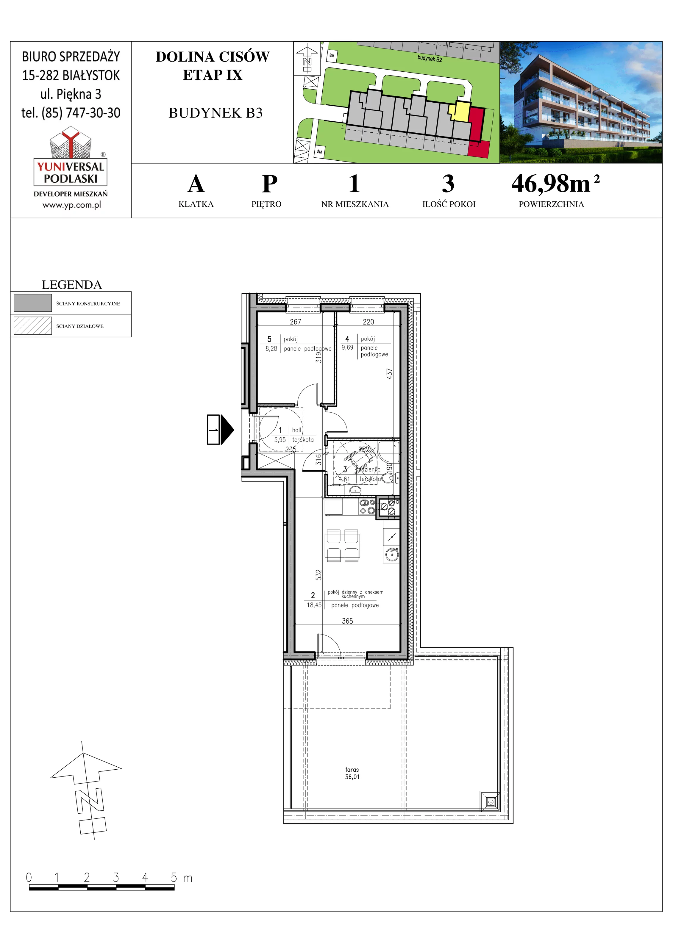 Mieszkanie 46,98 m², parter, oferta nr B3-1, Osiedle Dolina Cisów - Etap IX, Wasilków, ul. Nadawki