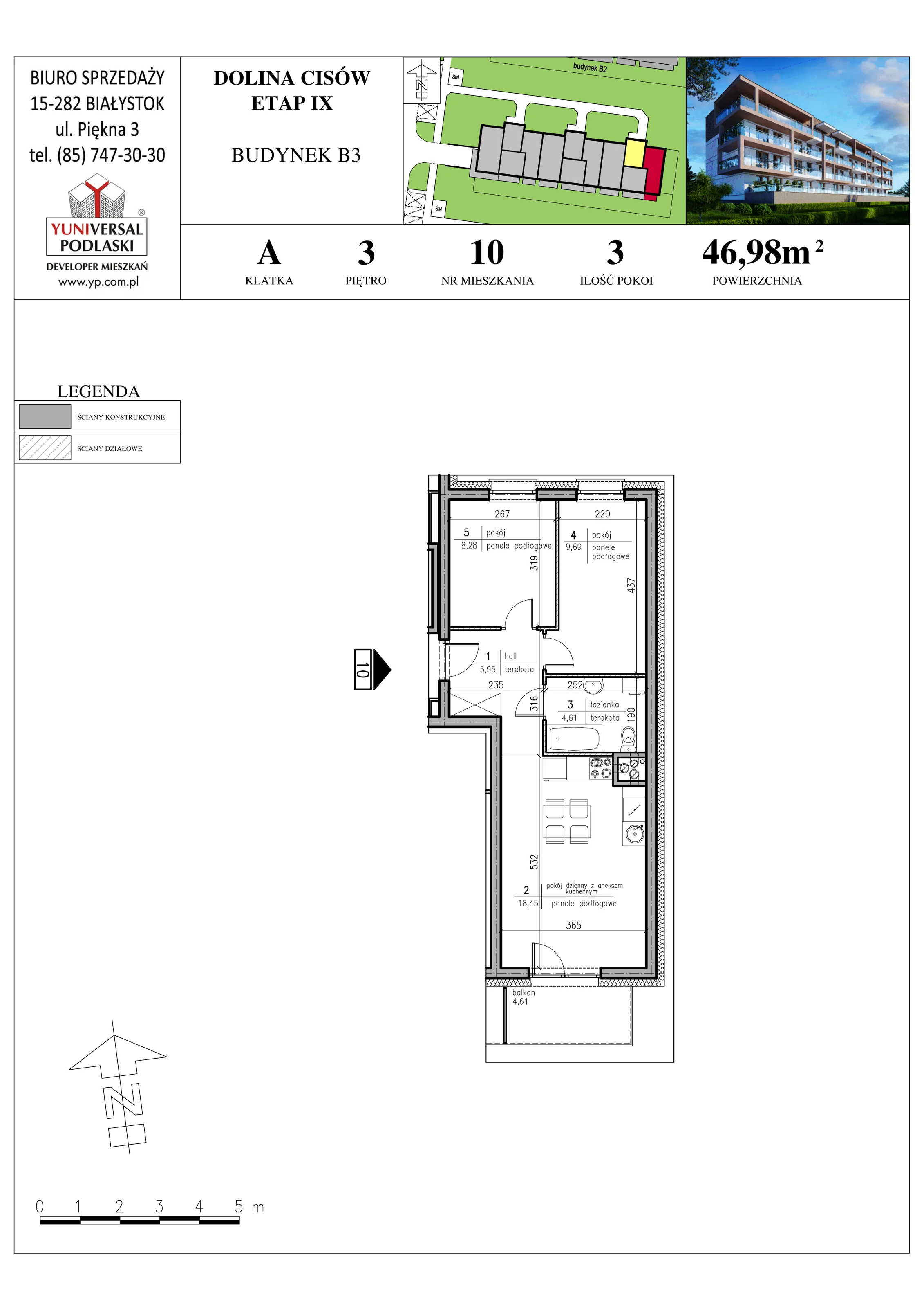 Mieszkanie 46,98 m², piętro 3, oferta nr B3-10, Osiedle Dolina Cisów - Etap IX, Wasilków, ul. Nadawki