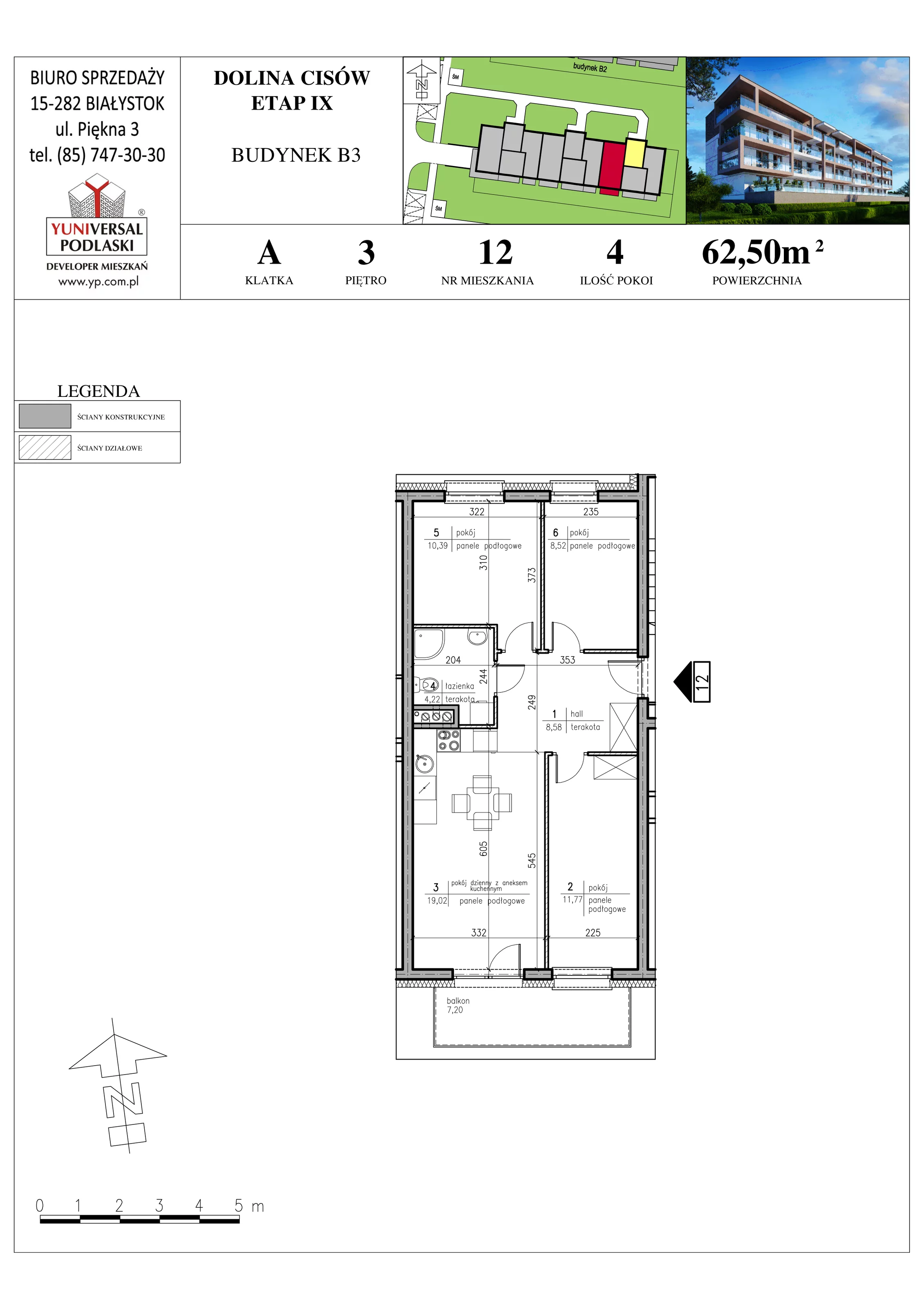 Mieszkanie 62,50 m², piętro 3, oferta nr B3-12, Osiedle Dolina Cisów - Etap IX, Wasilków, ul. Nadawki