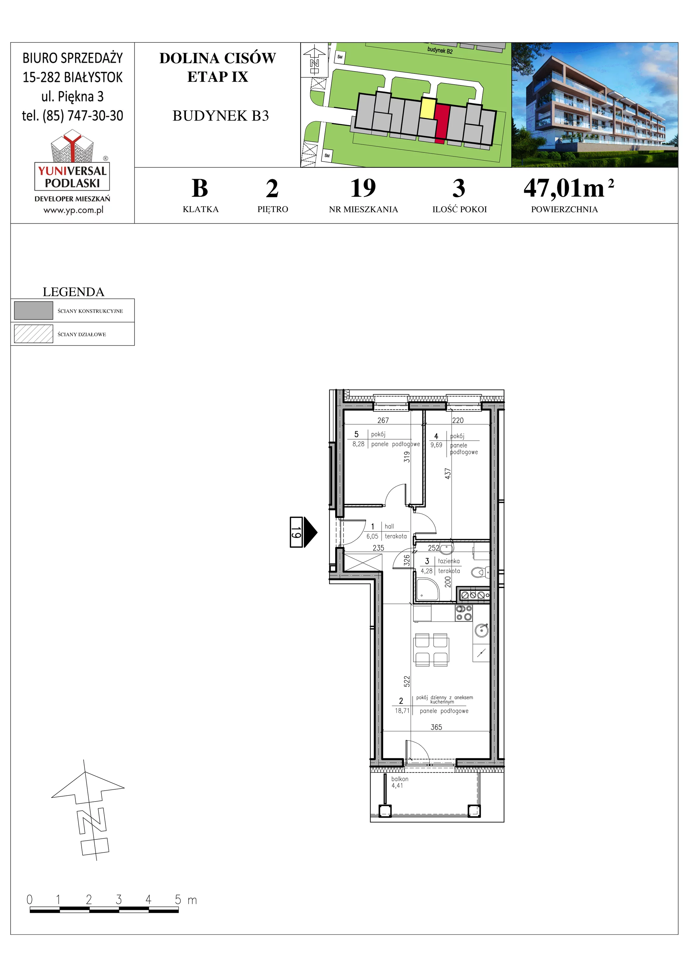 Mieszkanie 47,01 m², piętro 2, oferta nr B3-19, Osiedle Dolina Cisów - Etap IX, Wasilków, ul. Nadawki