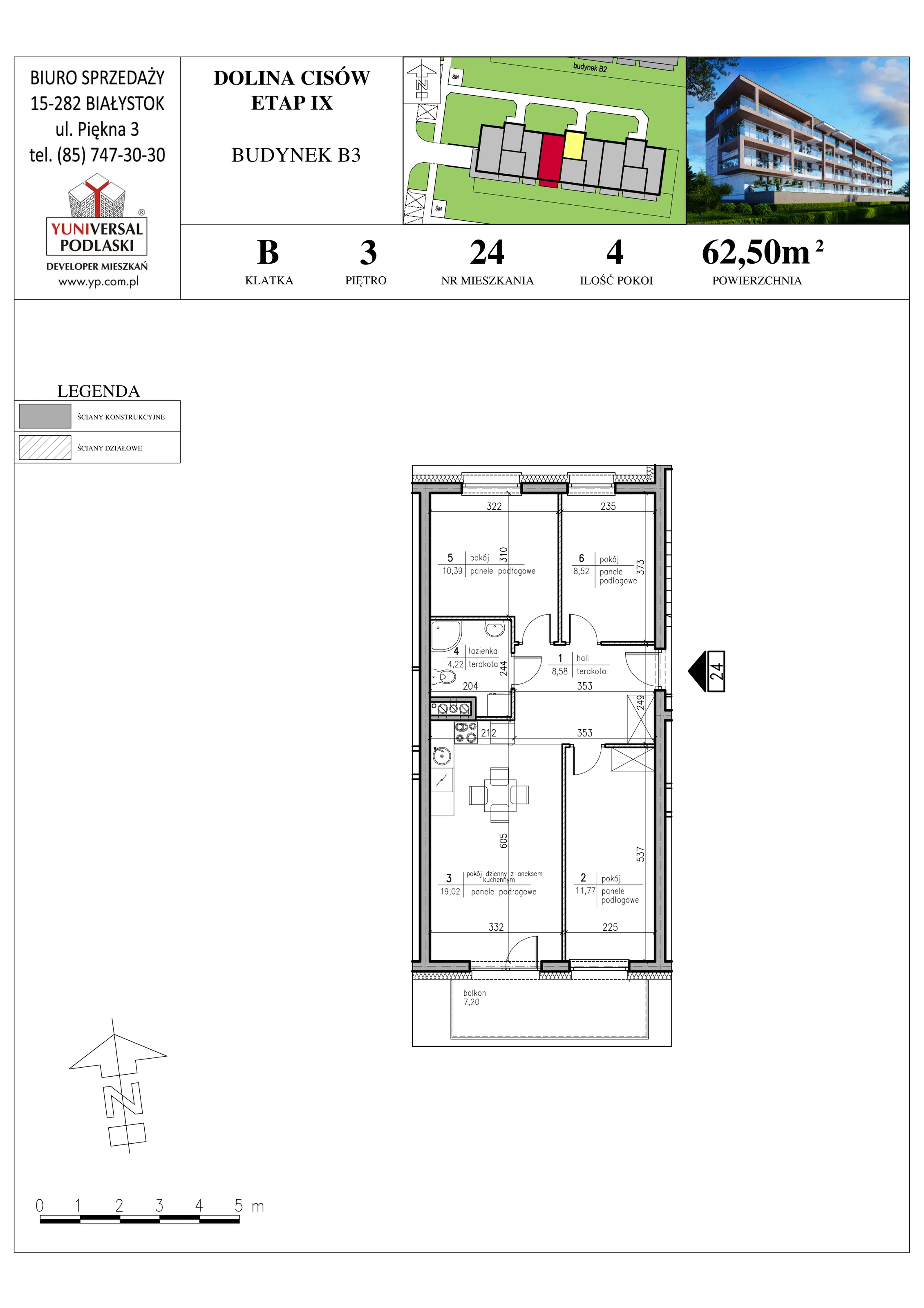 Mieszkanie 62,50 m², piętro 3, oferta nr B3-24, Osiedle Dolina Cisów - Etap IX, Wasilków, ul. Nadawki