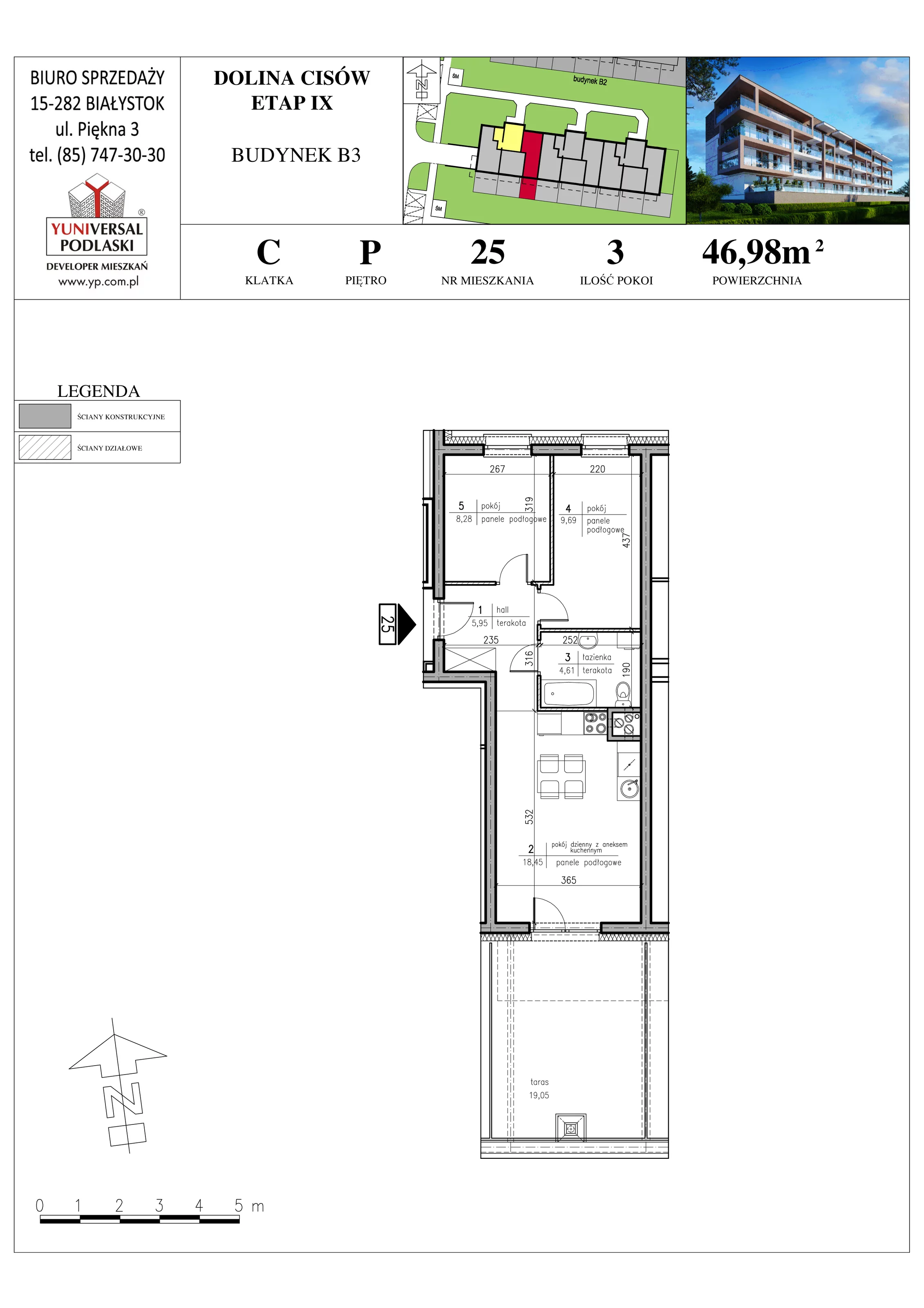 Mieszkanie 46,98 m², parter, oferta nr B3-25, Osiedle Dolina Cisów - Etap IX, Wasilków, ul. Nadawki