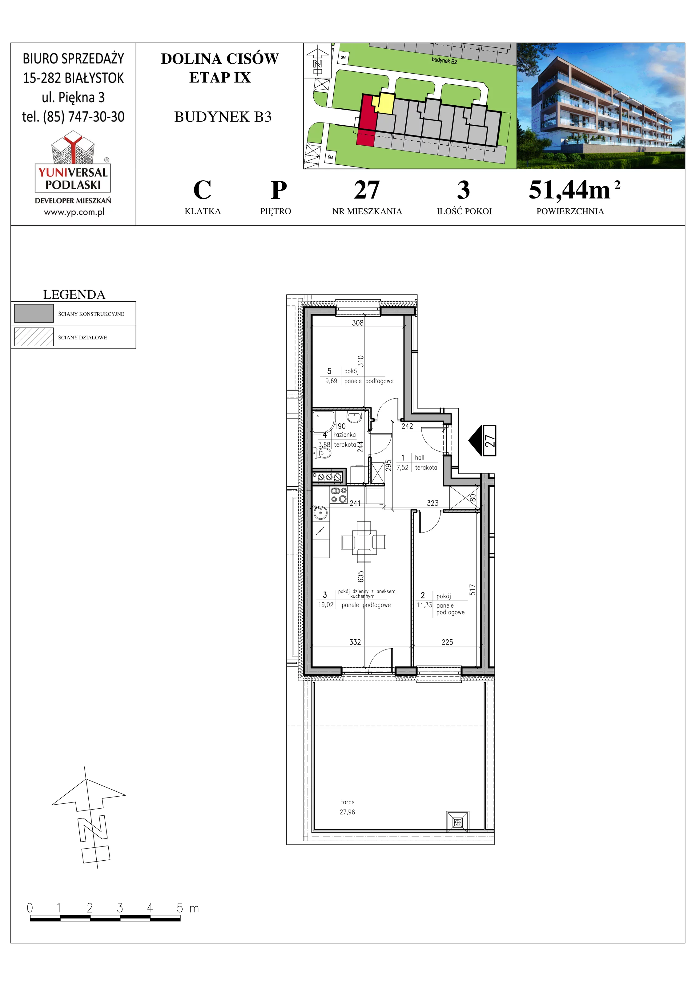 Mieszkanie 51,44 m², parter, oferta nr B3-27, Osiedle Dolina Cisów - Etap IX, Wasilków, ul. Nadawki