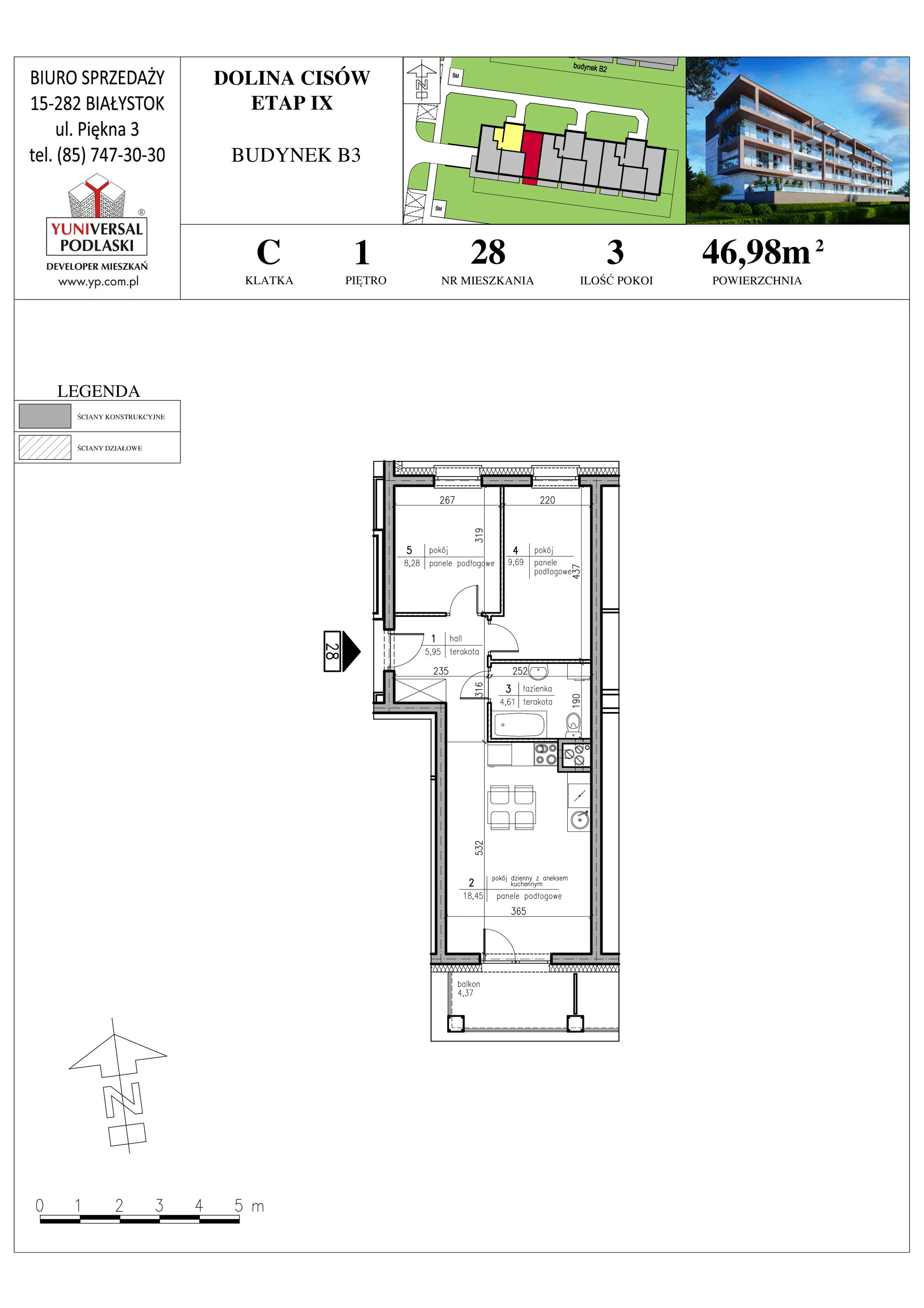 Mieszkanie 46,98 m², piętro 1, oferta nr B3-28, Osiedle Dolina Cisów - Etap IX, Wasilków, ul. Nadawki
