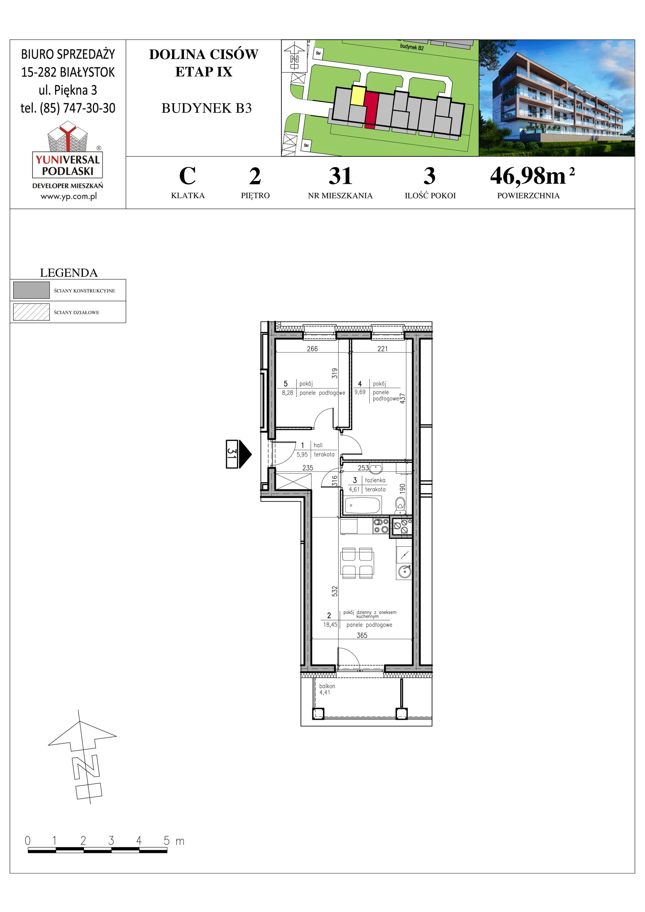 Mieszkanie 46,98 m², piętro 2, oferta nr B3-31, Osiedle Dolina Cisów - Etap IX, Wasilków, ul. Nadawki