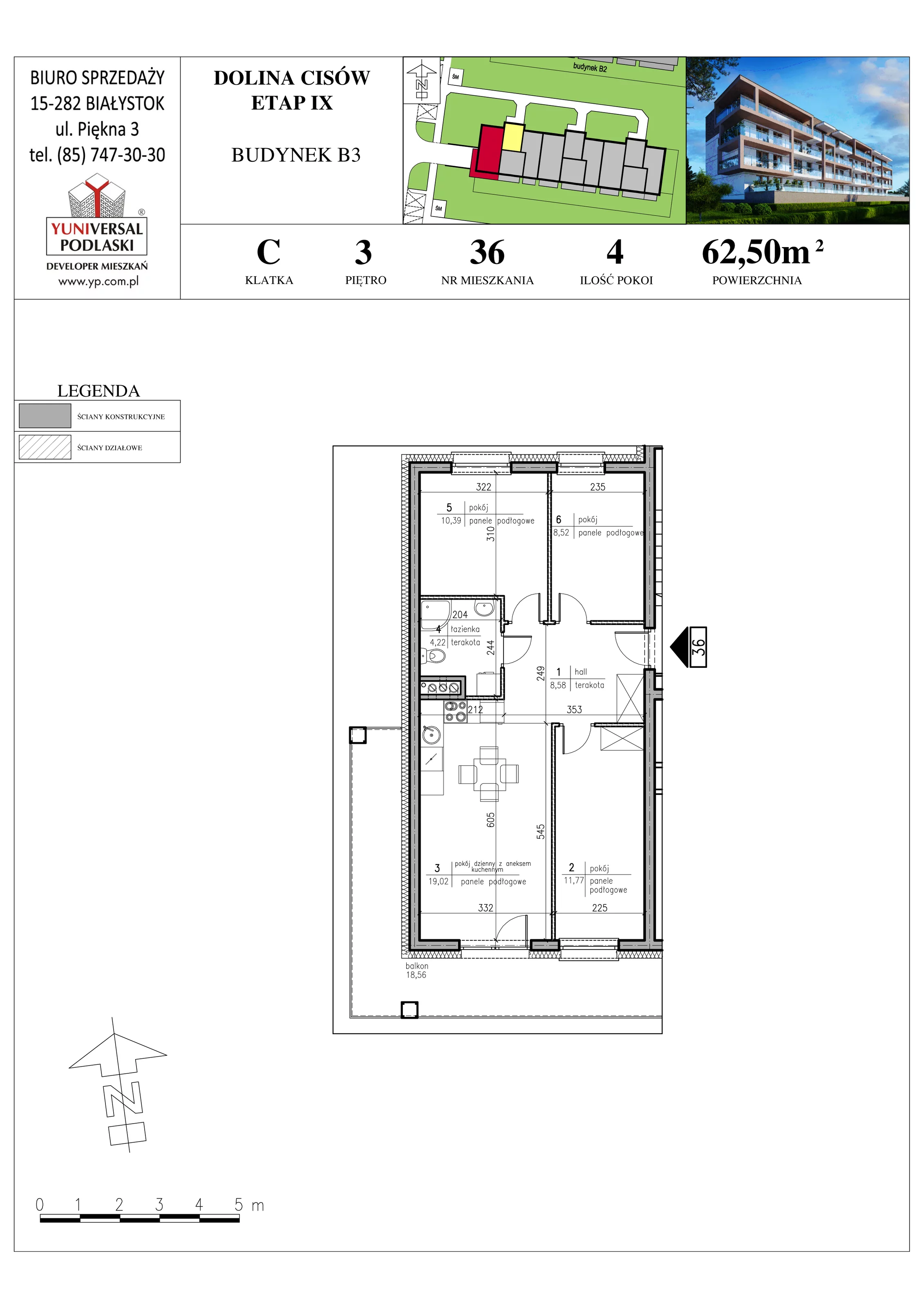 Mieszkanie 62,50 m², piętro 3, oferta nr B3-36, Osiedle Dolina Cisów - Etap IX, Wasilków, ul. Nadawki