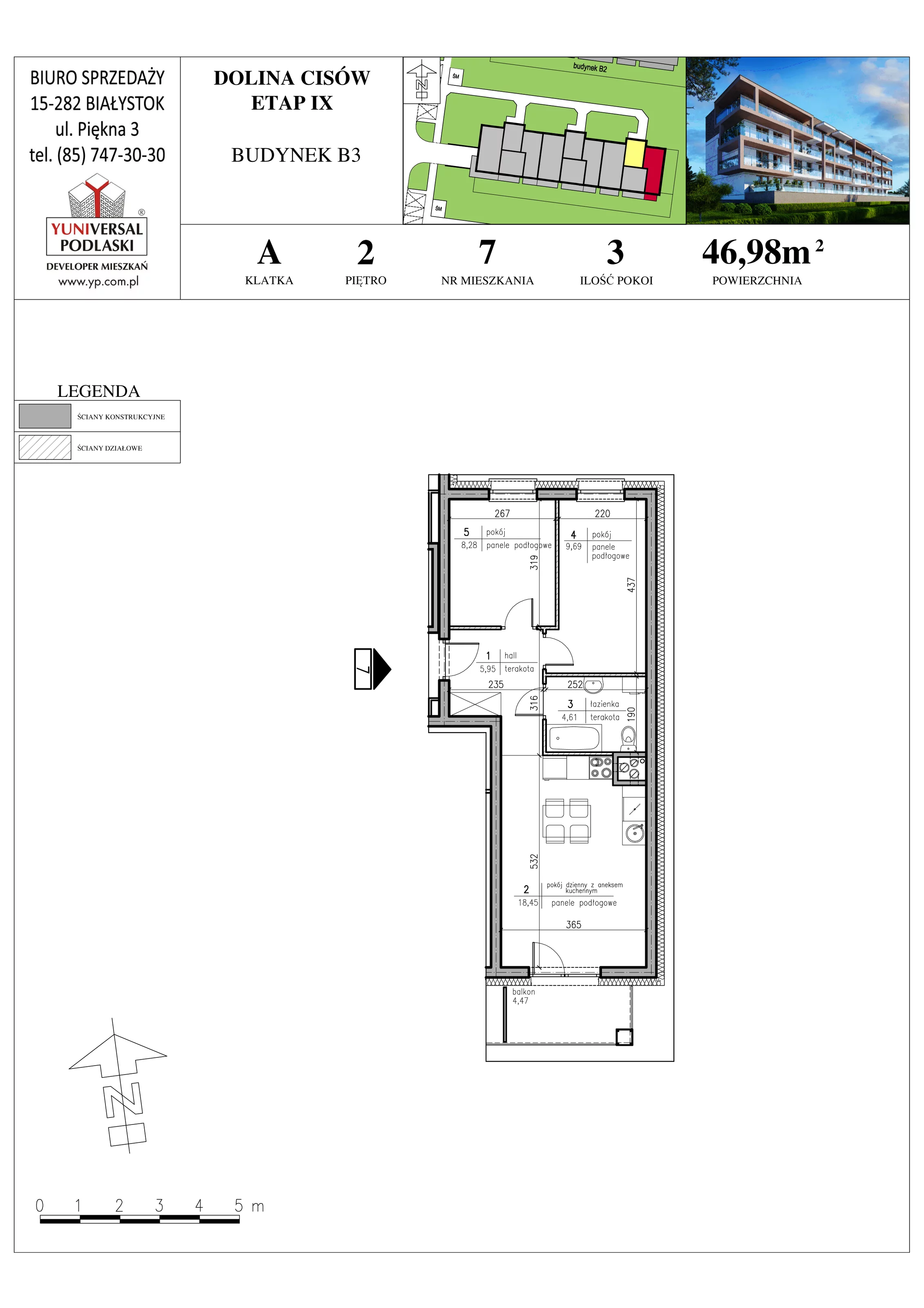 Mieszkanie 46,98 m², piętro 2, oferta nr B3-7, Osiedle Dolina Cisów - Etap IX, Wasilków, ul. Nadawki