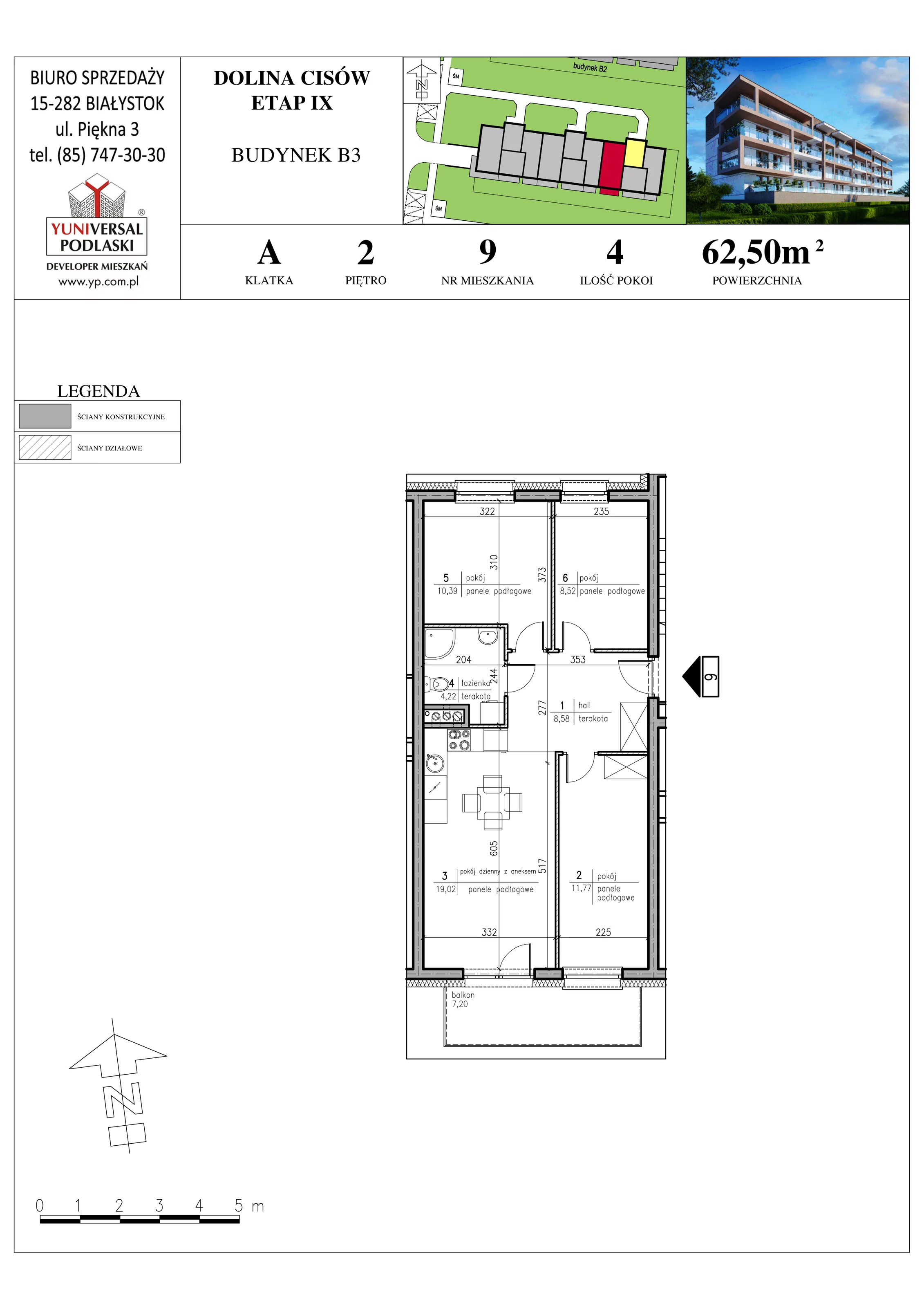 Mieszkanie 62,50 m², piętro 2, oferta nr B3-9, Osiedle Dolina Cisów - Etap IX, Wasilków, ul. Nadawki