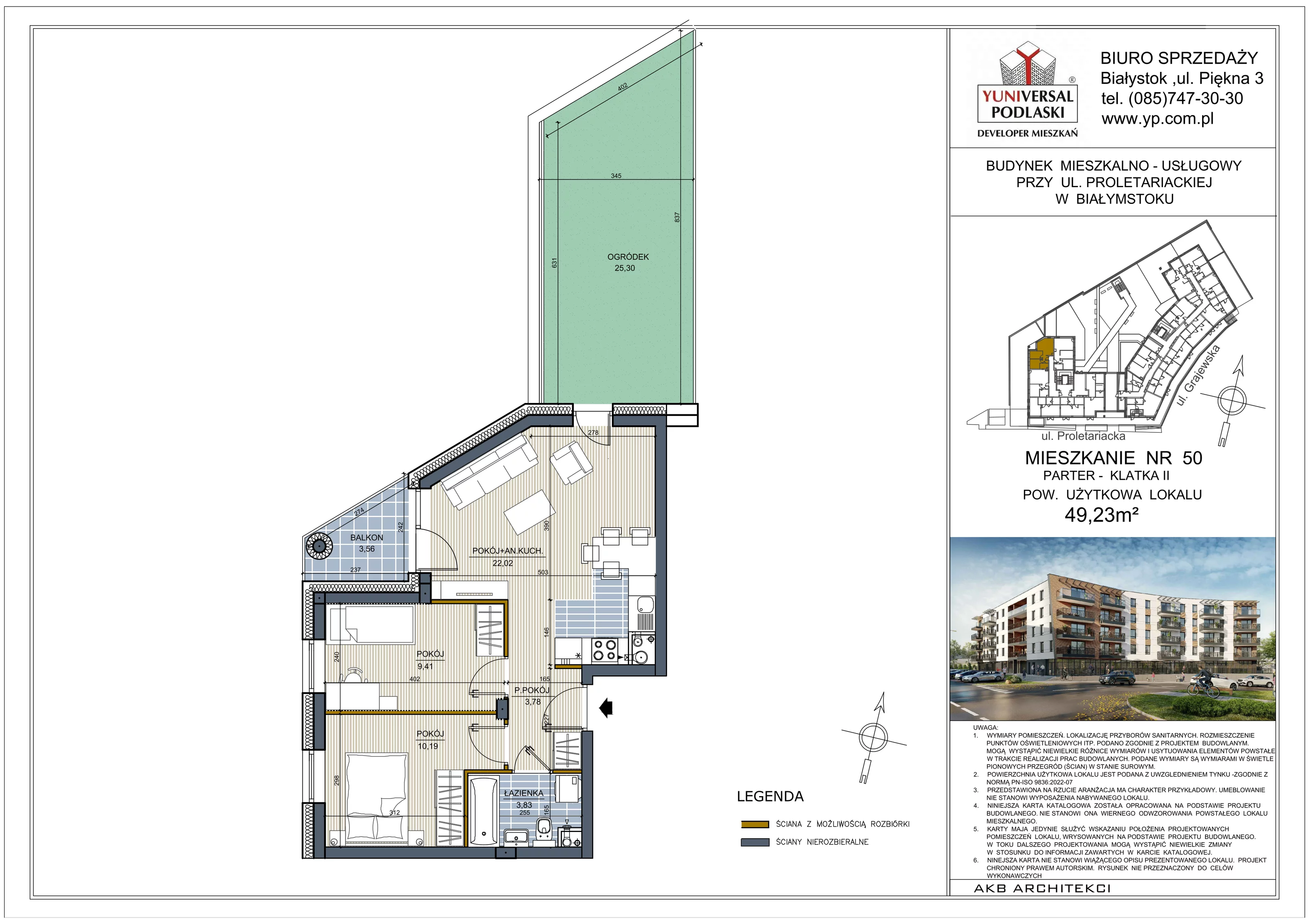 Mieszkanie 49,23 m², parter, oferta nr 50, Perła Śródmieścia, Białystok, Centrum, ul. Proletariacka