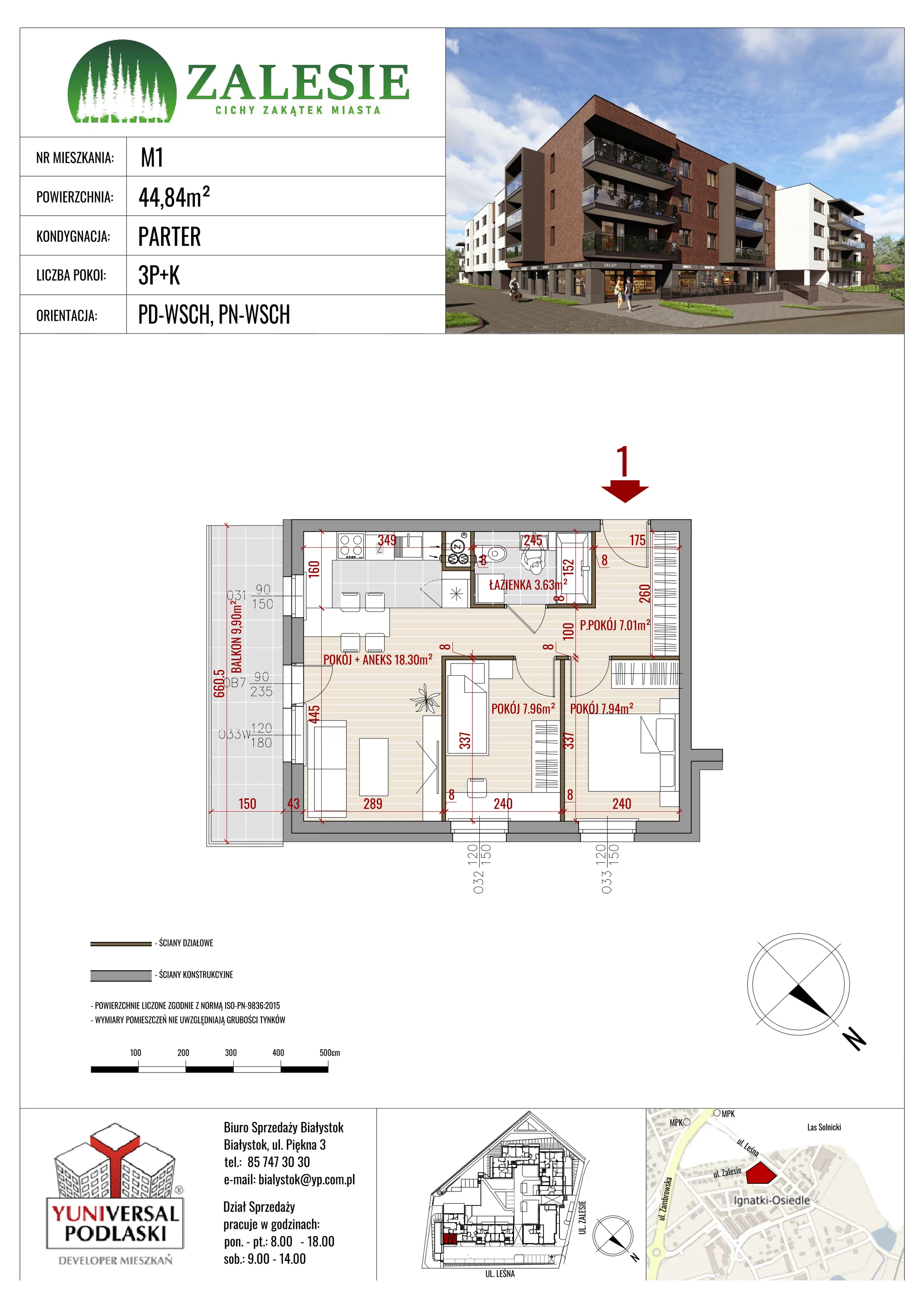 Mieszkanie 44,84 m², parter, oferta nr 1, Zalesie, Ignatki-Osiedle, ul. Leśna