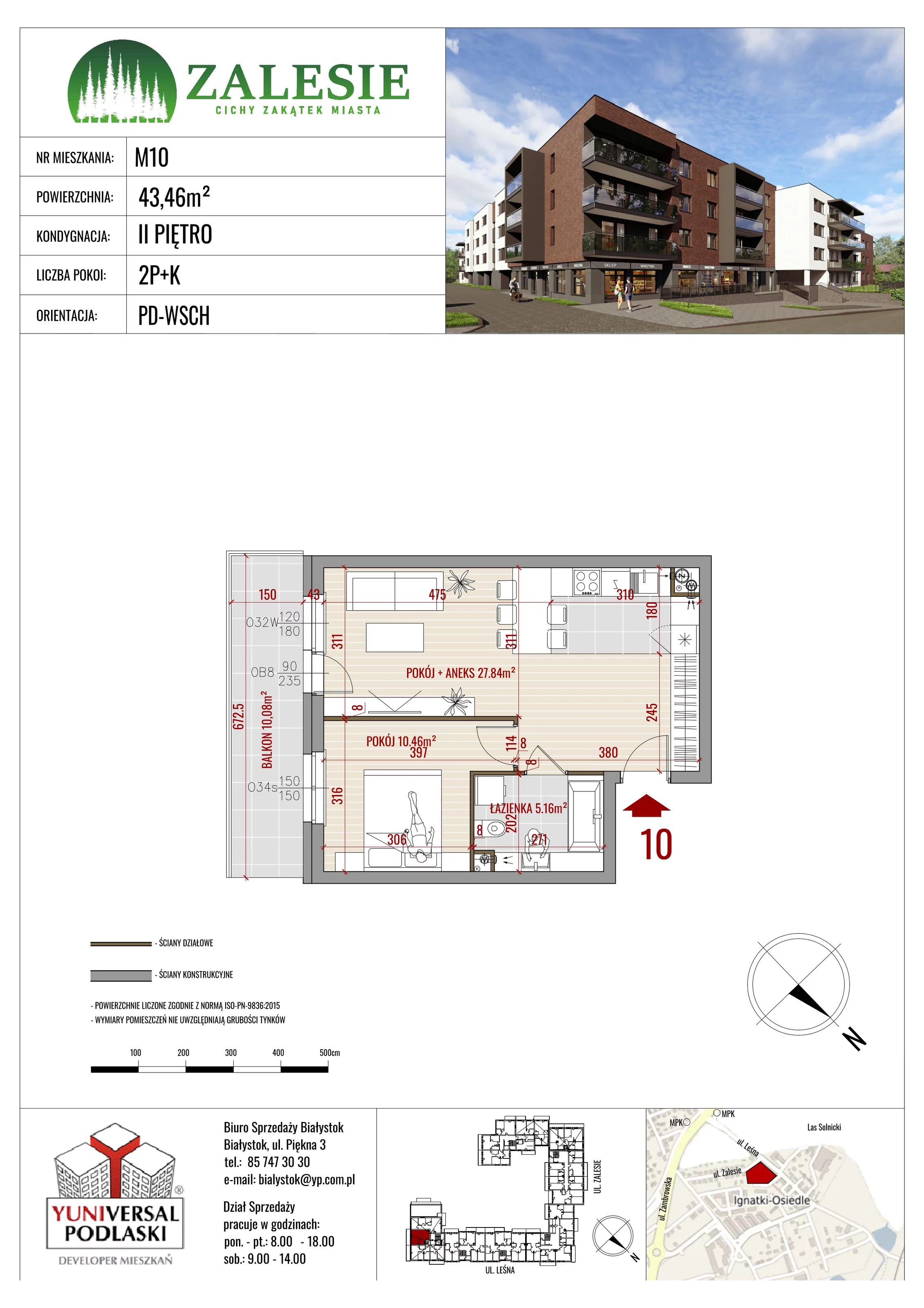 Mieszkanie 43,46 m², piętro 2, oferta nr 10, Zalesie, Ignatki-Osiedle, ul. Leśna