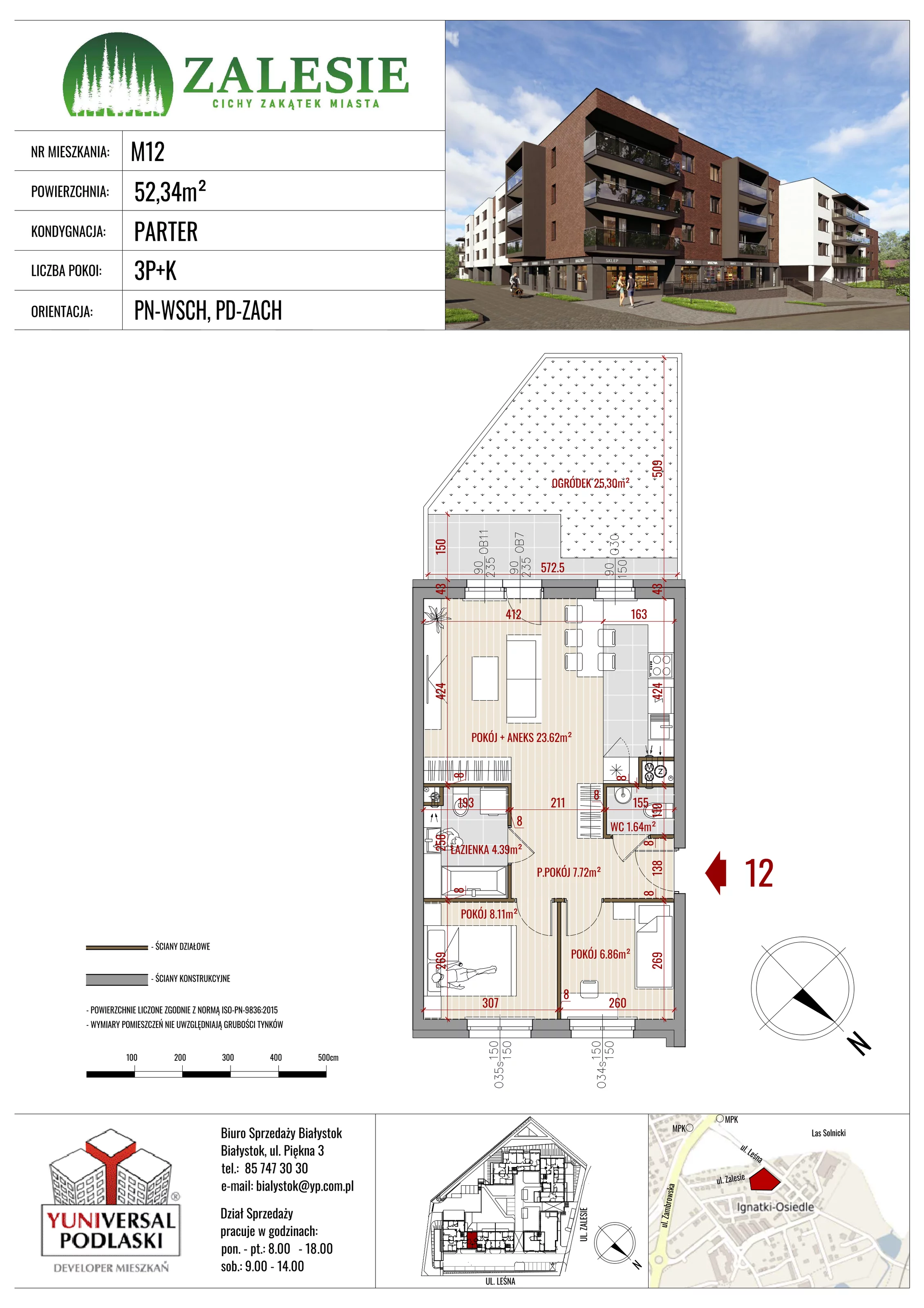 Mieszkanie 52,34 m², parter, oferta nr 12, Zalesie, Ignatki-Osiedle, ul. Leśna